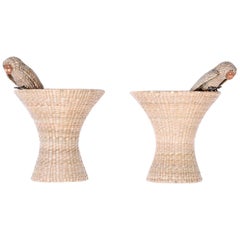 Pair of Mario Torres Wicker Owl Wall Ornaments or Sconces