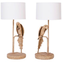 Pair of Mario Torres Wicker Parrot Table Lamps