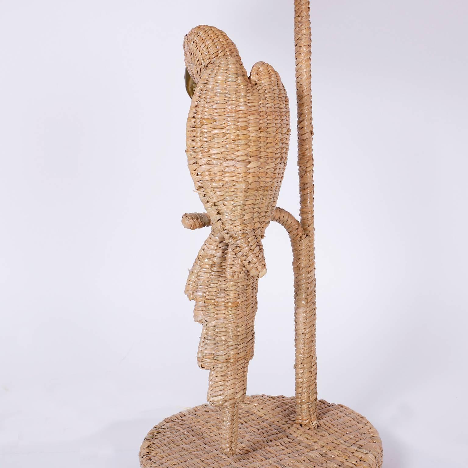 Mexican Pair of  Mario Torros Wicker Parrot Table Lamps