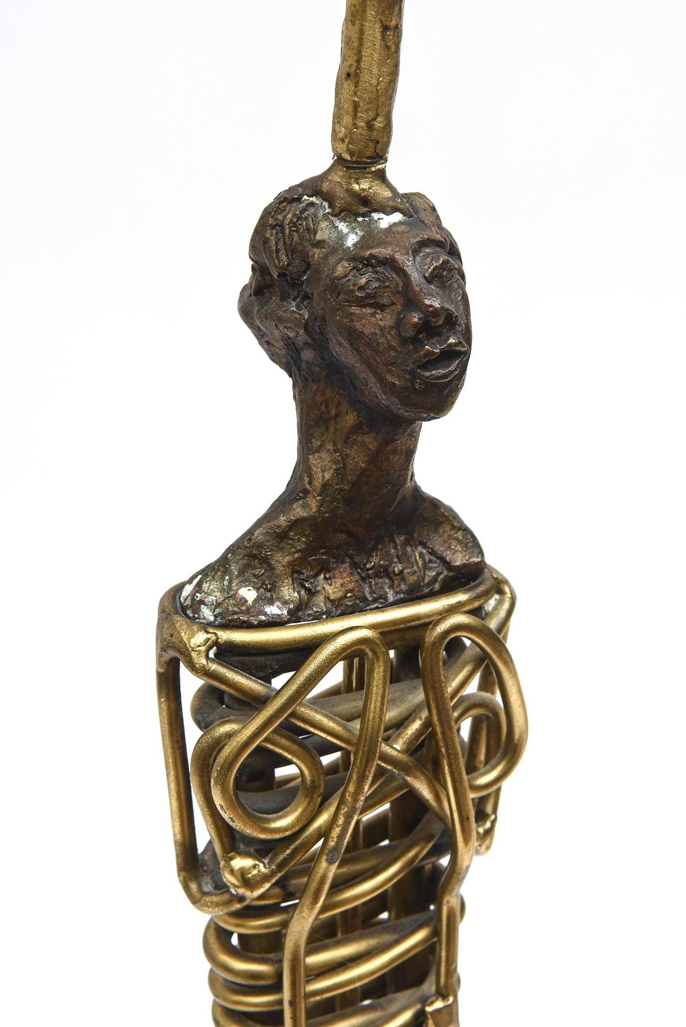 Mario Villa Signed Bronze Mixed Metals Male and Female Nefertiti Table Lamps 4