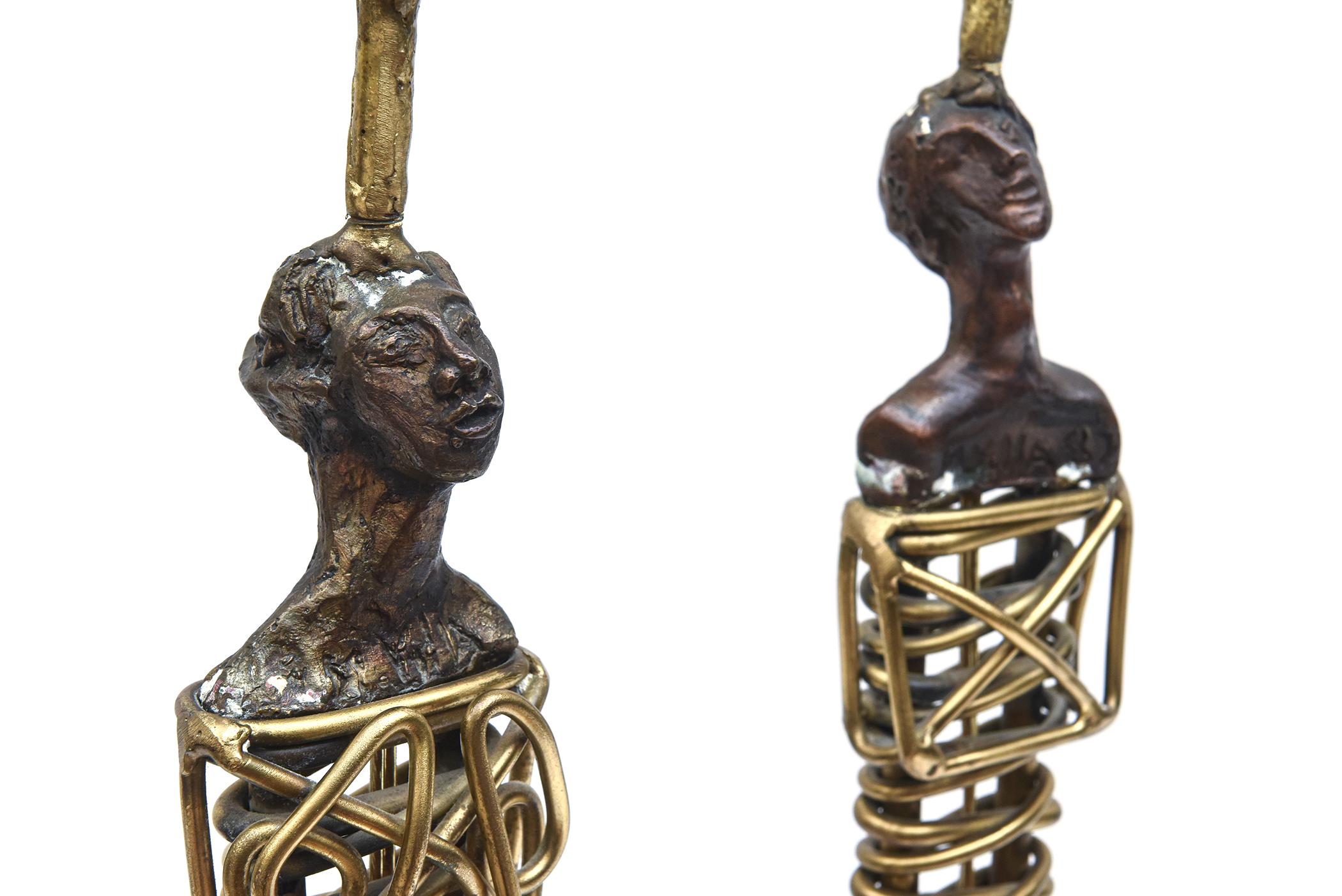 Mario Villa Signed Bronze Mixed Metals Male and Female Nefertiti Table Lamps 11