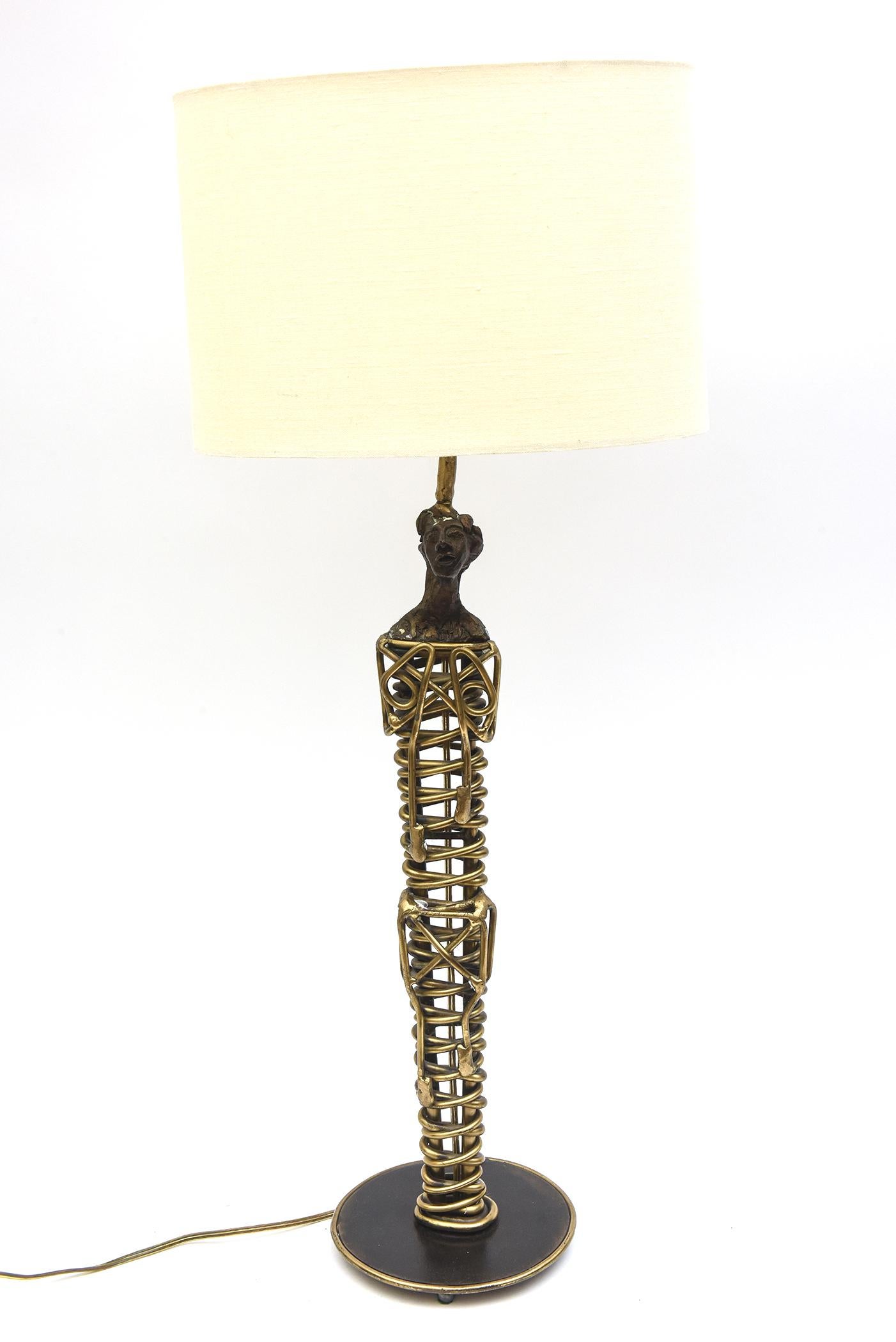Late 20th Century Mario Villa Signed Bronze Mixed Metals Male and Female Nefertiti Table Lamps