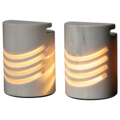 Pair of "Maris" Carrara Marble Table Lamps by Gresleri for Sirrah