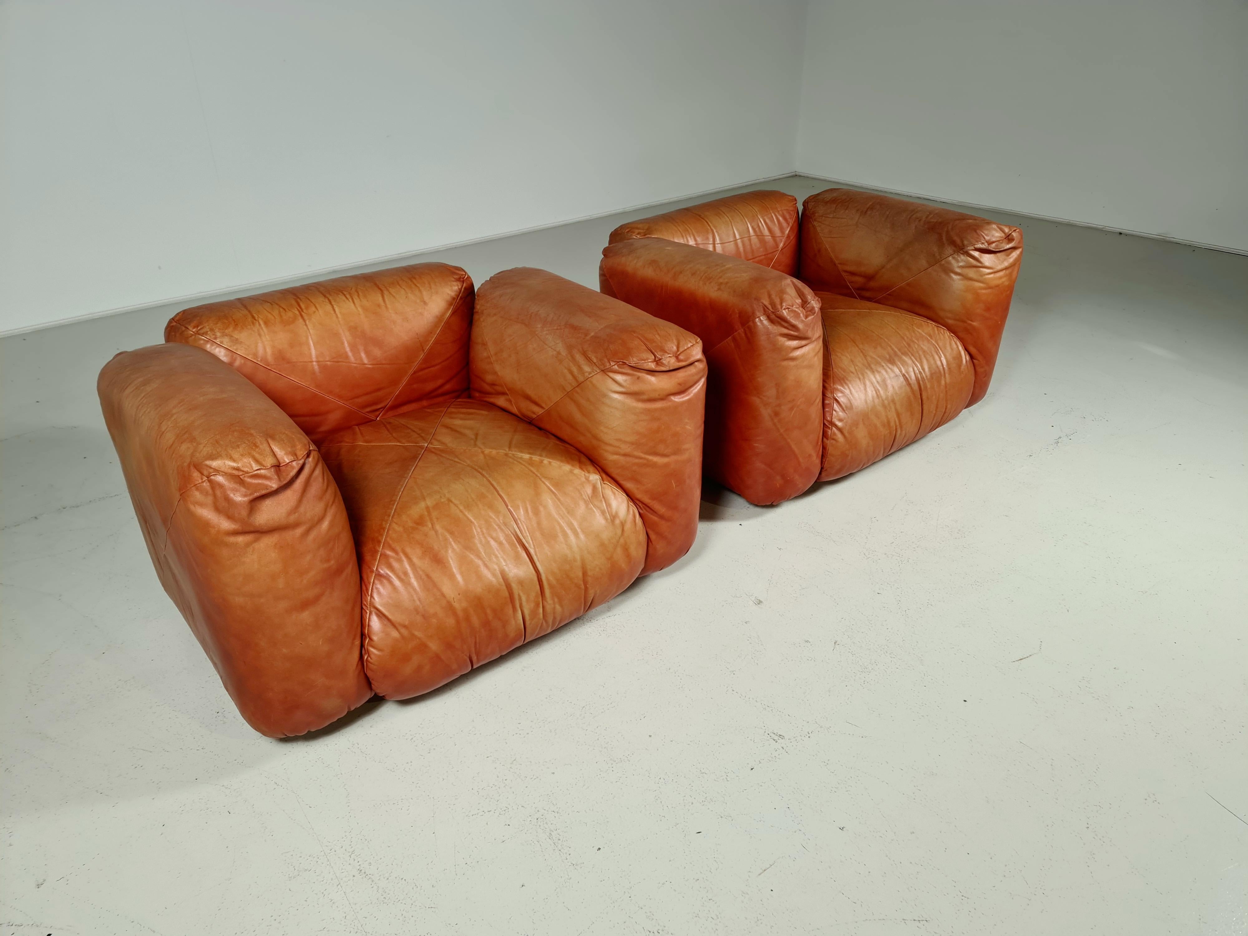 Mid-Century Modern Pair of Marius & Marius Lounge Chairs by Mario Marenco for Arflex, 1970s