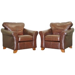 Pair of Marks & Spnecers Abbey Brown Leather Armchairs Part of Suite