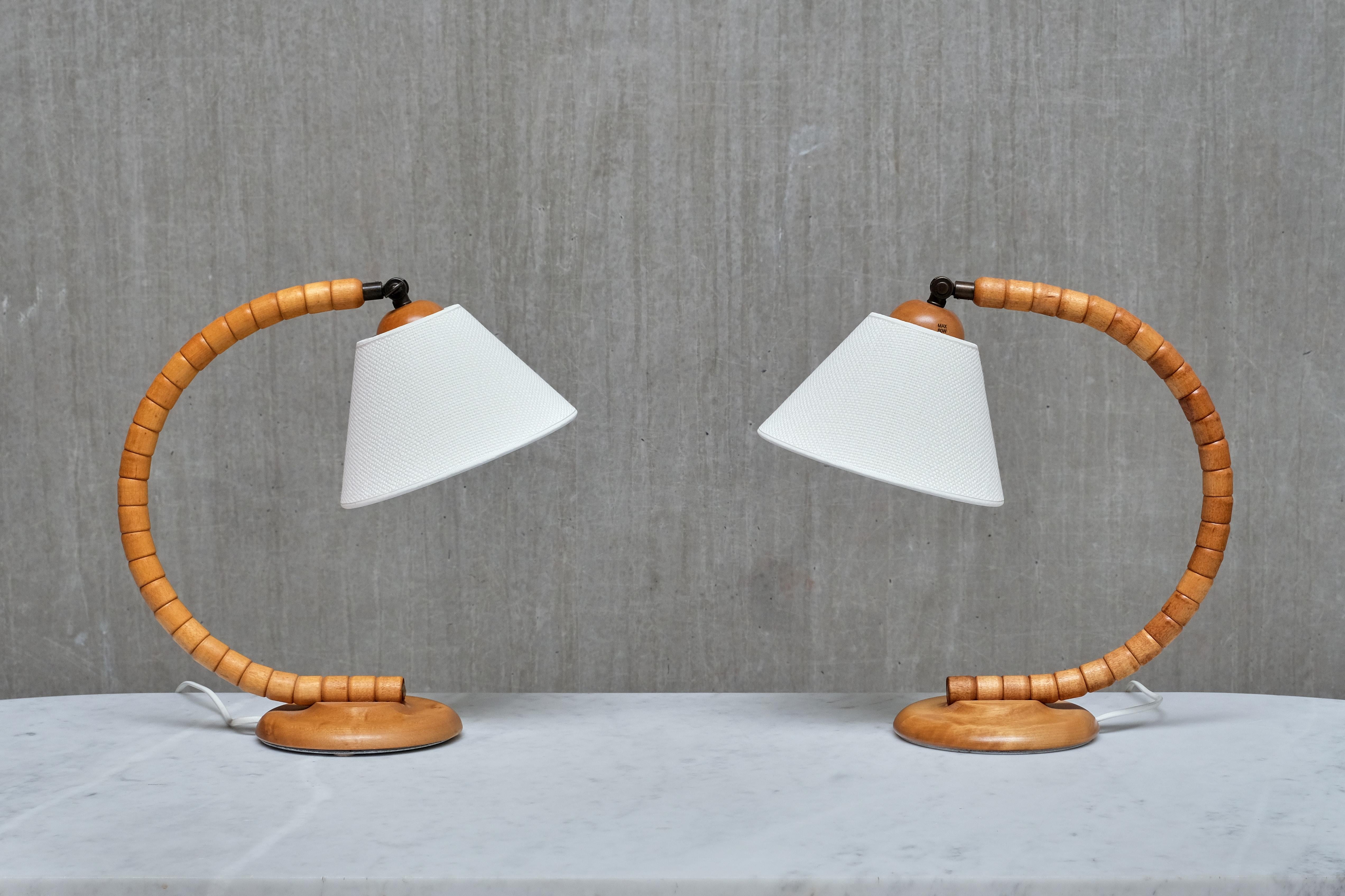 Paar Markslöjd skulpturale verstellbare Tischlampen aus Buche, Schweden, 1960er Jahre im Angebot 6