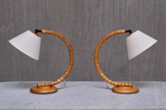 Pair of Markslöjd Sculptural Adjustable Table Lamps in Beech Sweden, 1960s