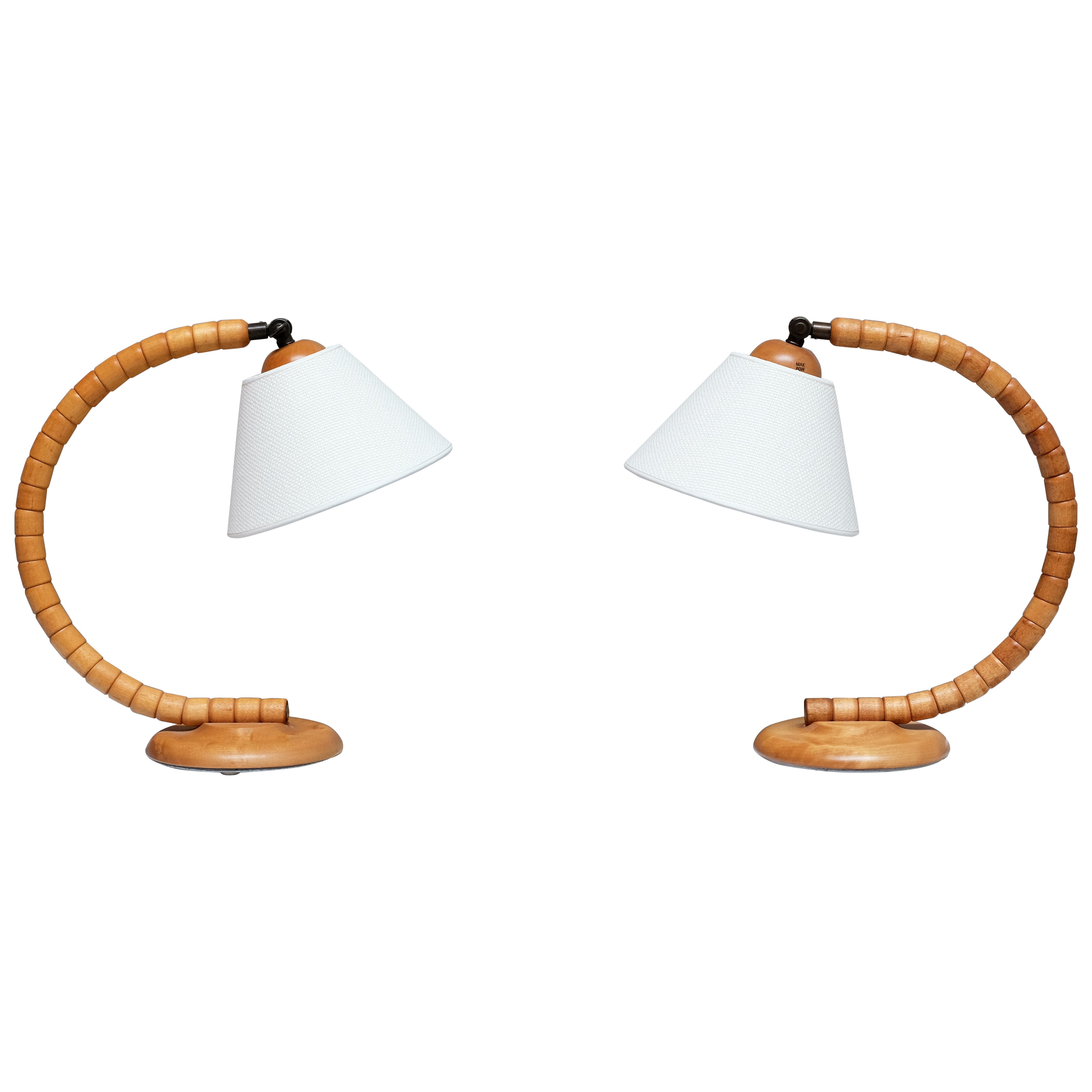 Paar Markslöjd skulpturale verstellbare Tischlampen aus Buche, Schweden, 1960er Jahre im Angebot