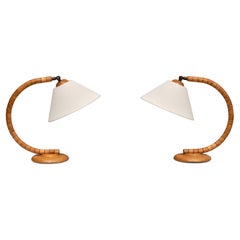 Pair of Markslöjd Sculptural Adjustable Table Lamps in Beech, Sweden, 1960s