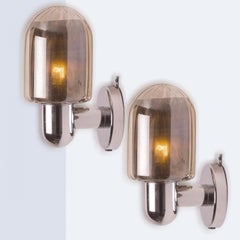 Pair of Markslöjd Silver Chrome Wall Lights with Smoked Glass, Sweden
