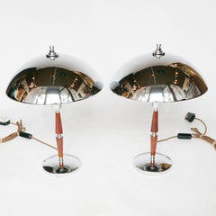 Pair of Maroon Bakelite and Chromed Metal Art Deco Dome Lamps