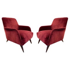 Pair of Maroon Italian Mid-Century Armchairs