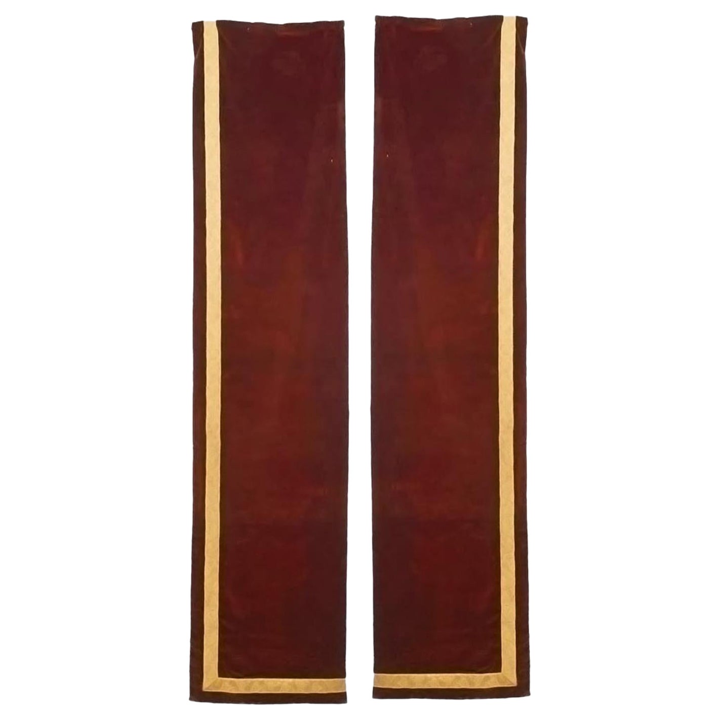 Pair of Maroon Velvet Metallic Thread Narrow Drapes