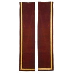 Antique Pair of Maroon Velvet Metallic Thread Narrow Drapes