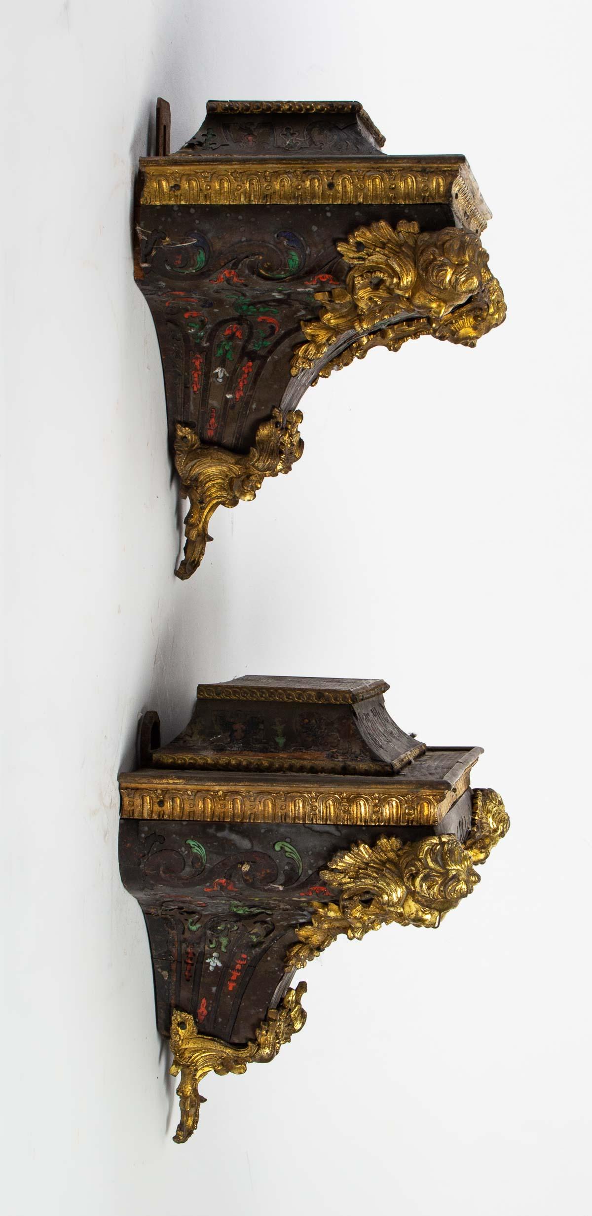 European Pair of Marquetry and Gilt Bronze Consoles