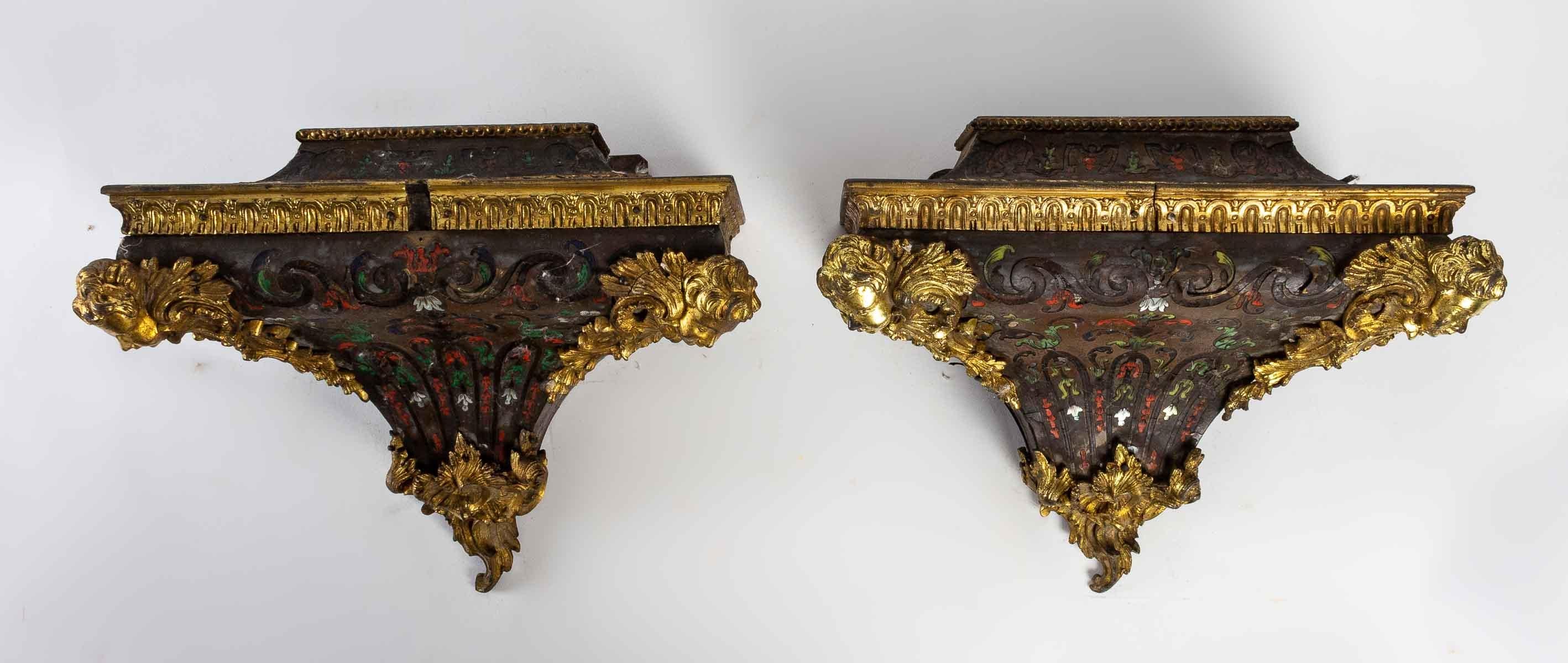 Late 19th Century Pair of Marquetry and Gilt Bronze Consoles