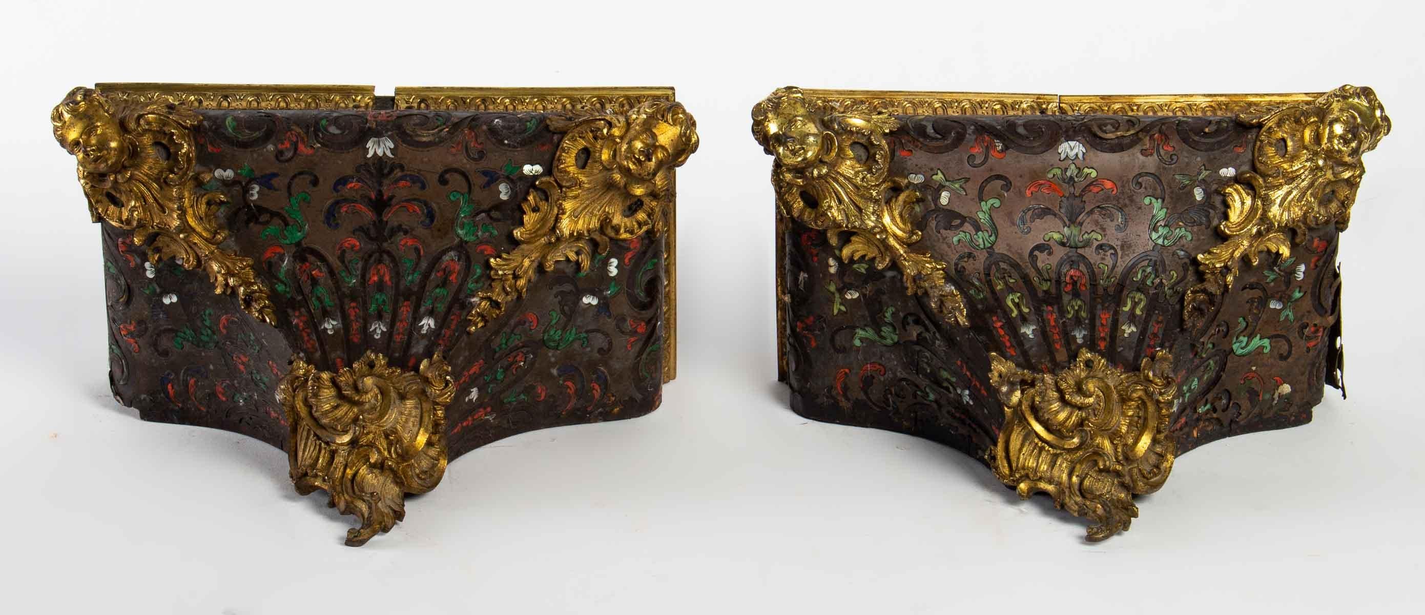 Pair of Marquetry and Gilt Bronze Consoles 1