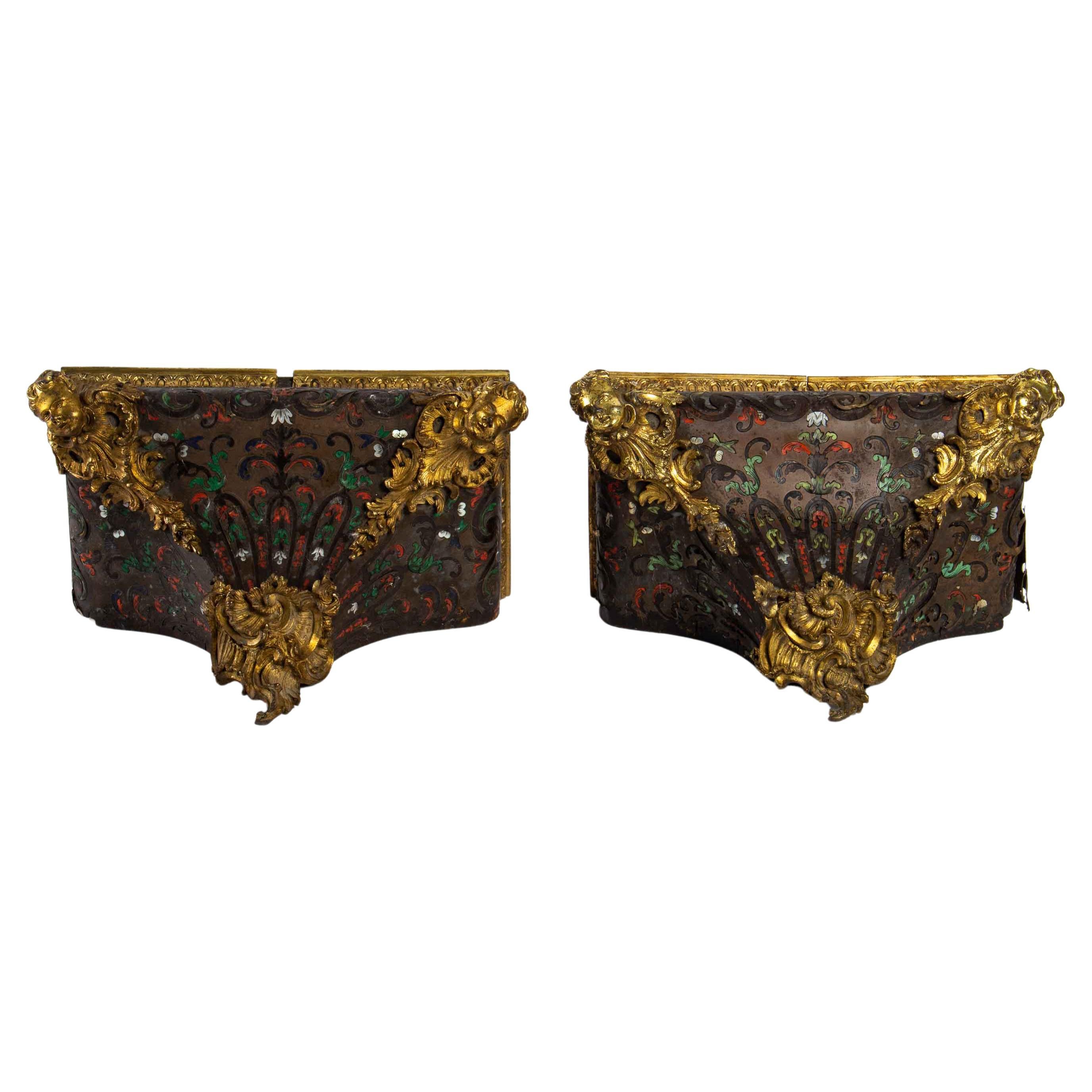 Pair of Marquetry and Gilt Bronze Consoles