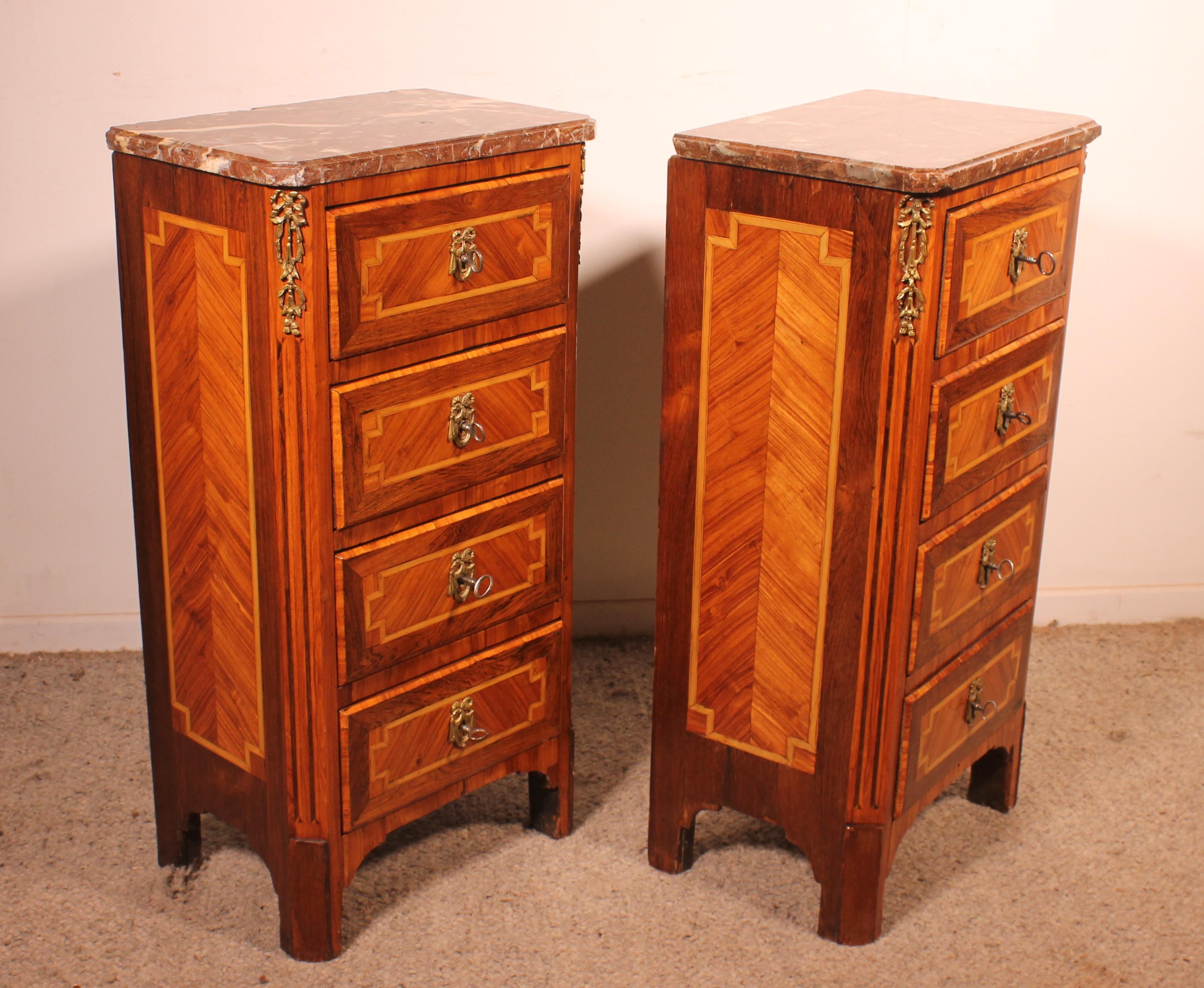 Pair Of Marquetry Bedside Tables - 18th Century From France For Sale 3