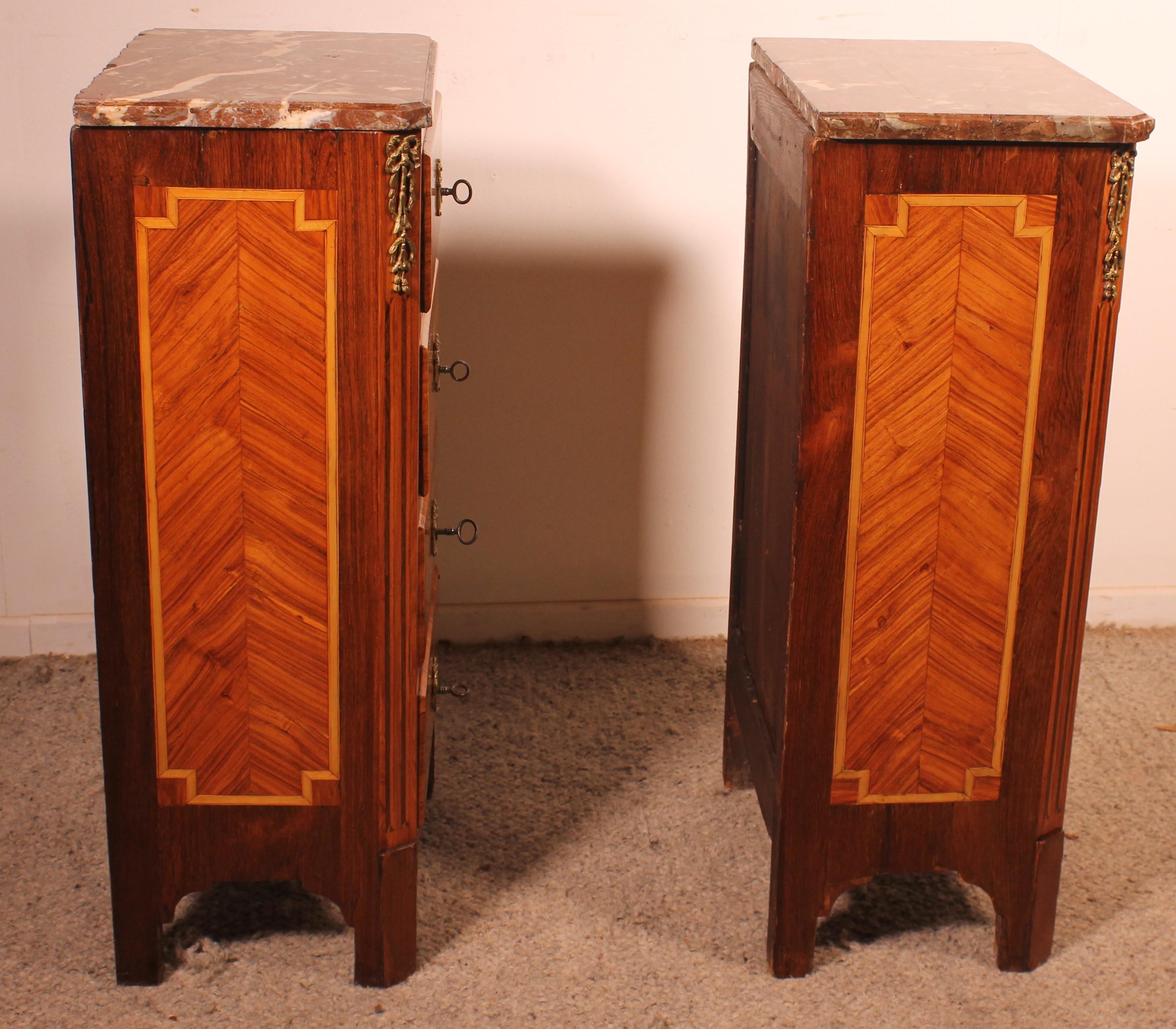 Pair Of Marquetry Bedside Tables - 18th Century From France For Sale 4