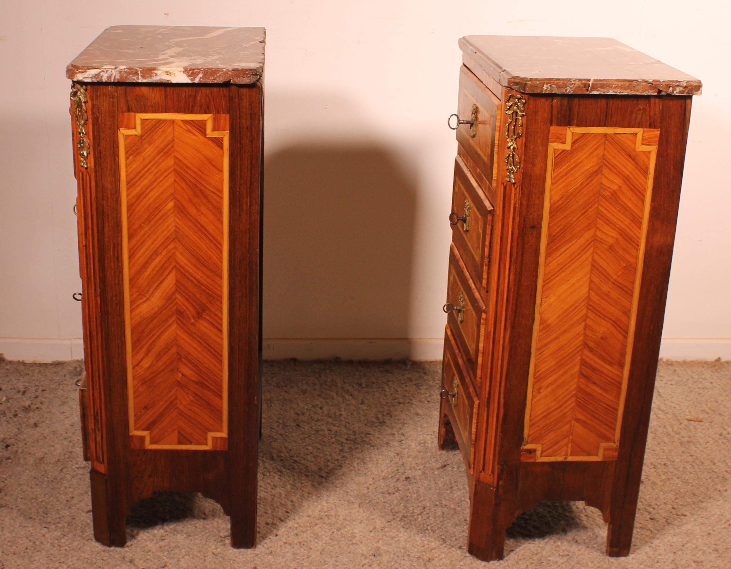 Pair Of Marquetry Bedside Tables - 18th Century From France For Sale 7