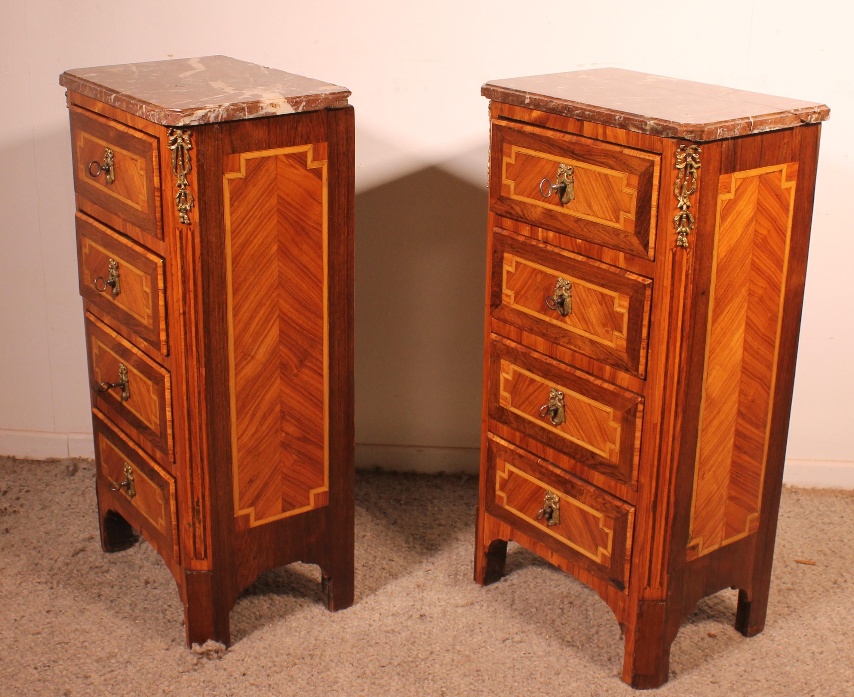 Pair Of Marquetry Bedside Tables - 18th Century From France For Sale 8