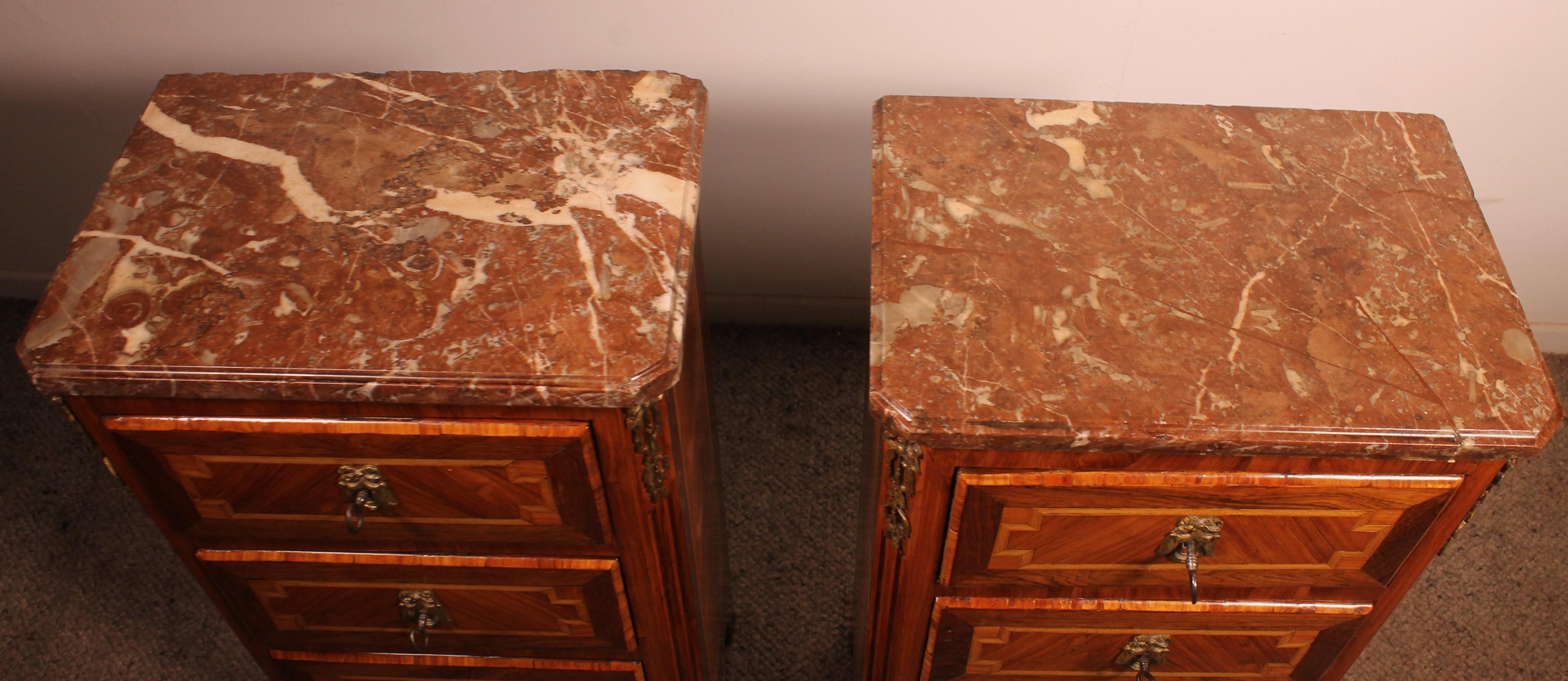Walnut Pair Of Marquetry Bedside Tables - 18th Century From France For Sale