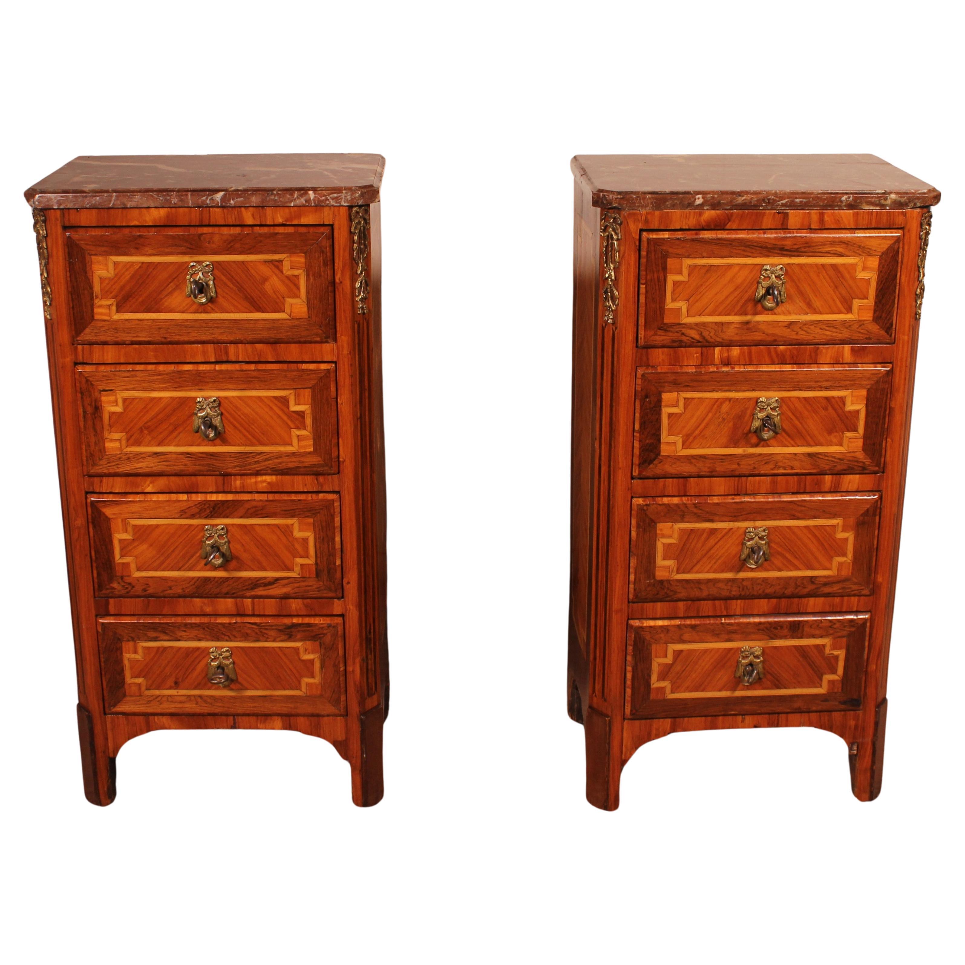 Pair Of Marquetry Bedside Tables - 18th Century From France