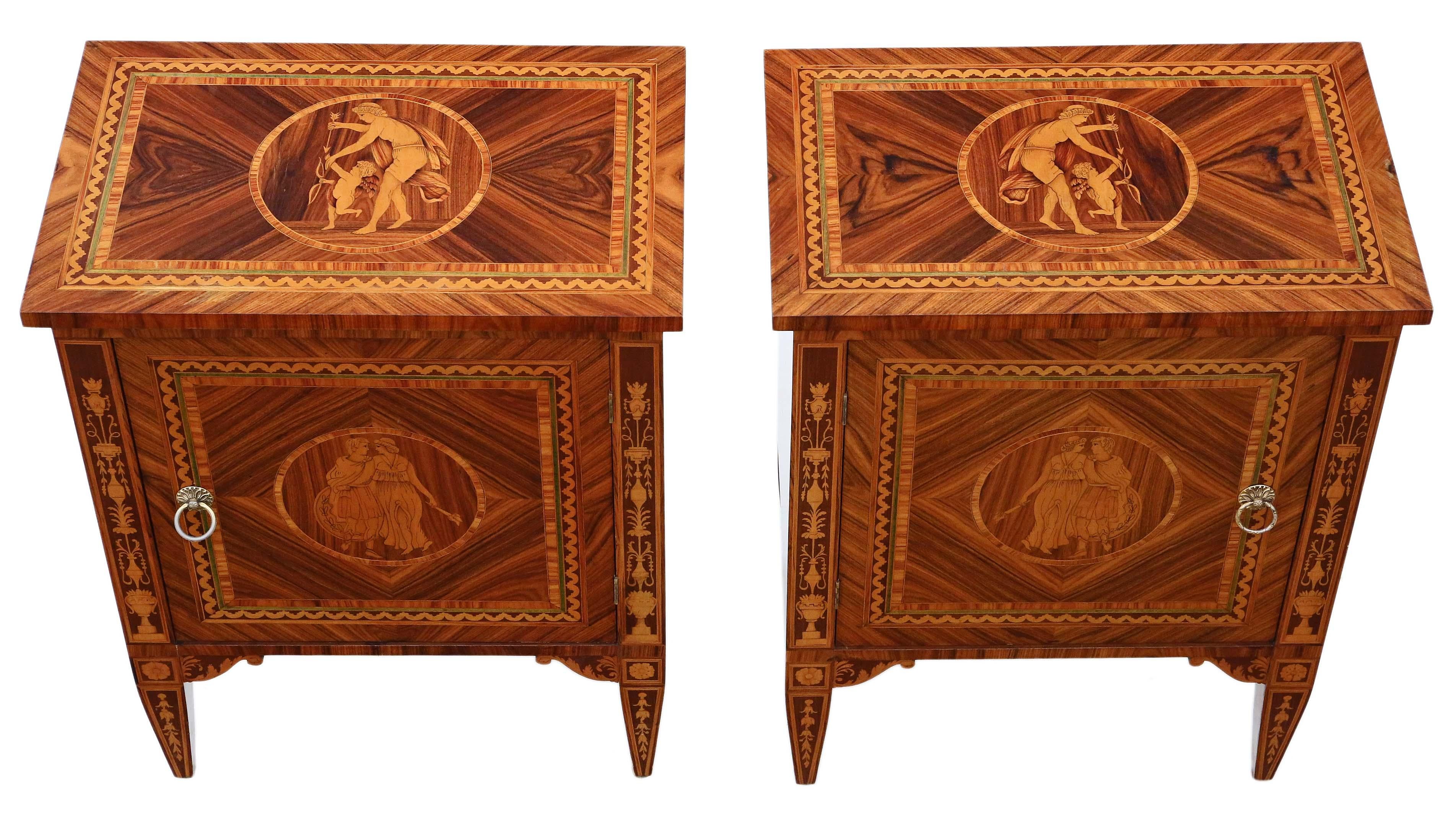 Pair of Marquetry Bedside Tables Cupboards In Good Condition In Wisbech, Cambridgeshire