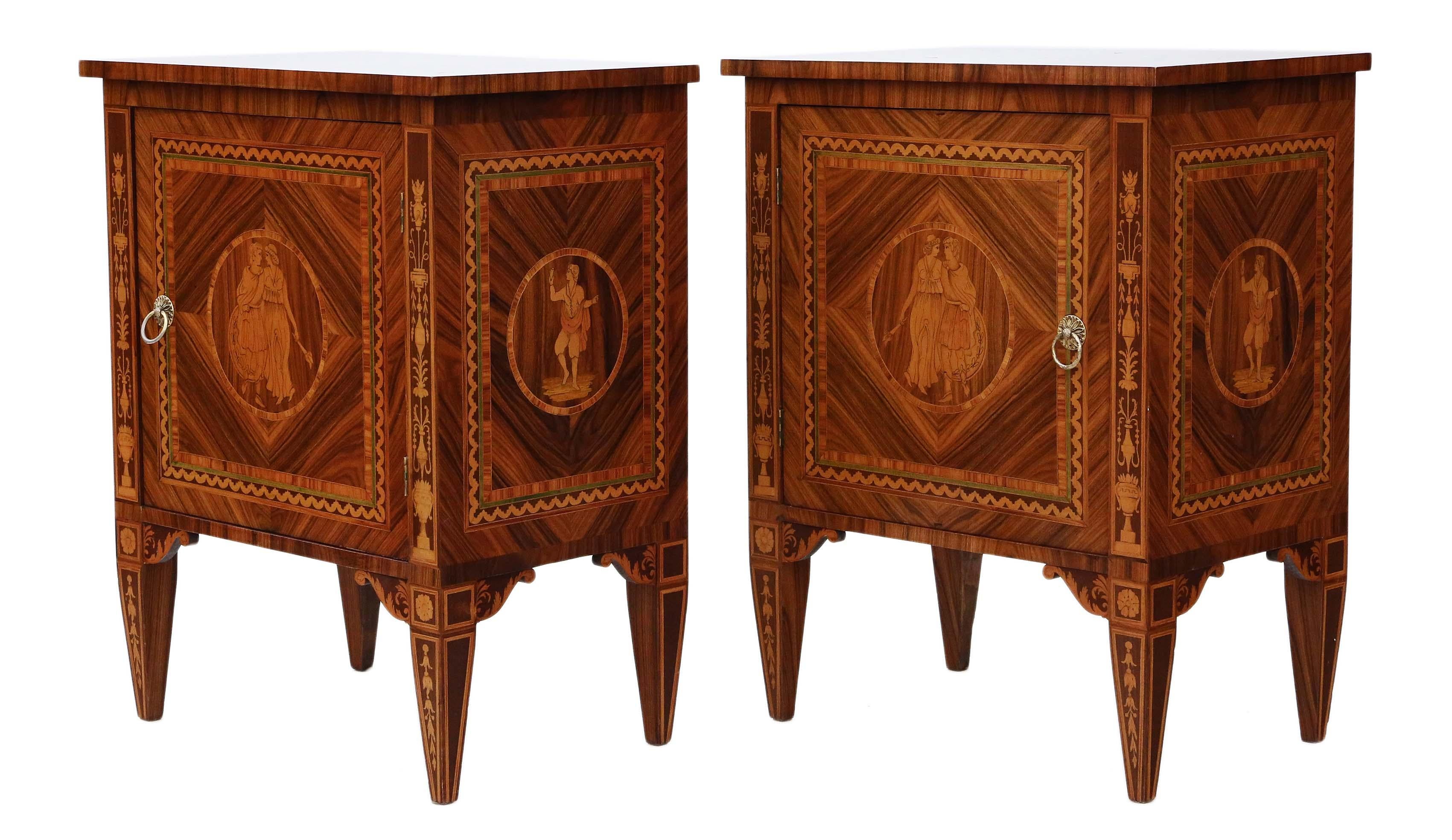 20th Century Pair of Marquetry Bedside Tables Cupboards