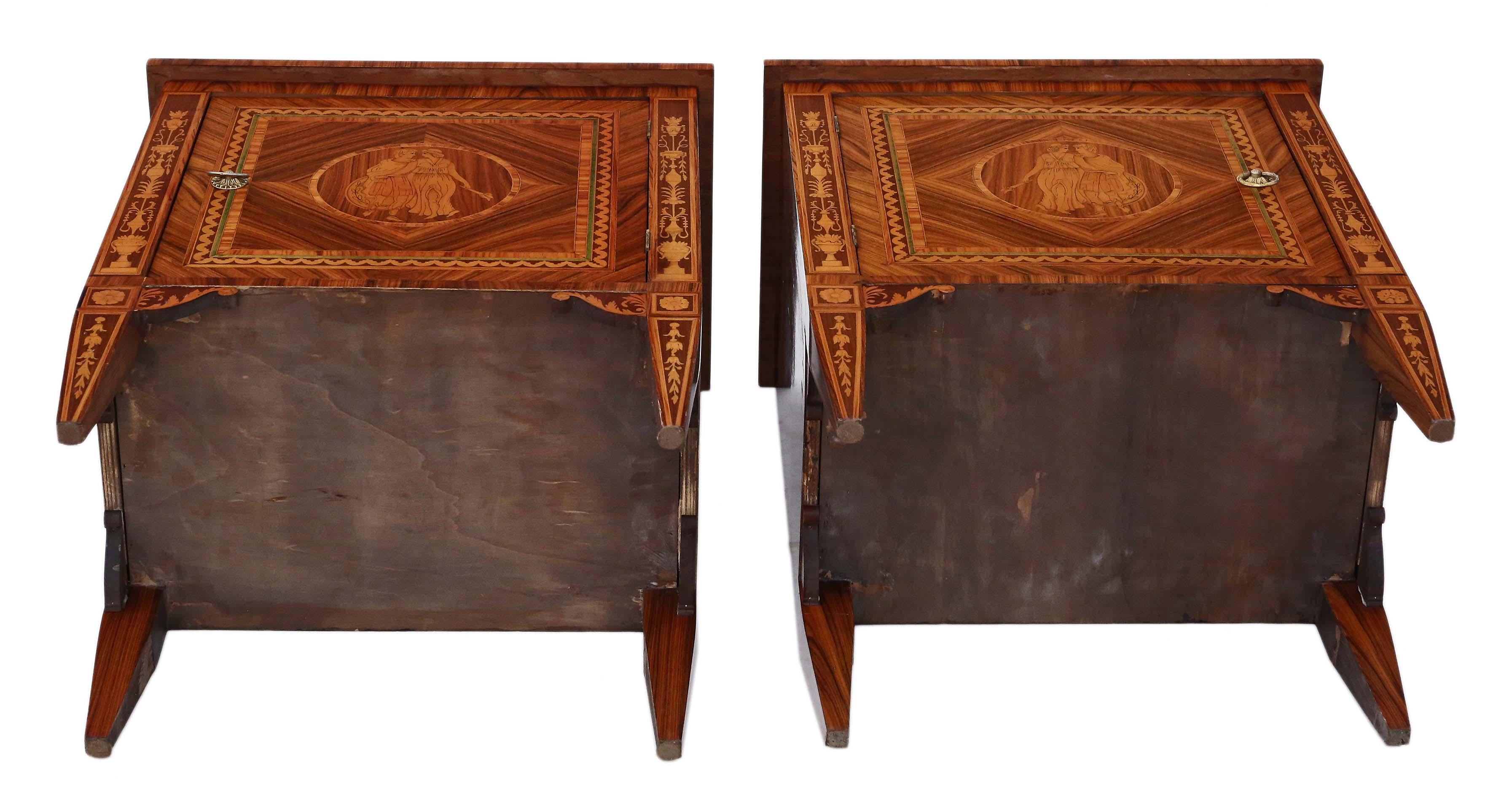 Pair of Marquetry Bedside Tables Cupboards 2