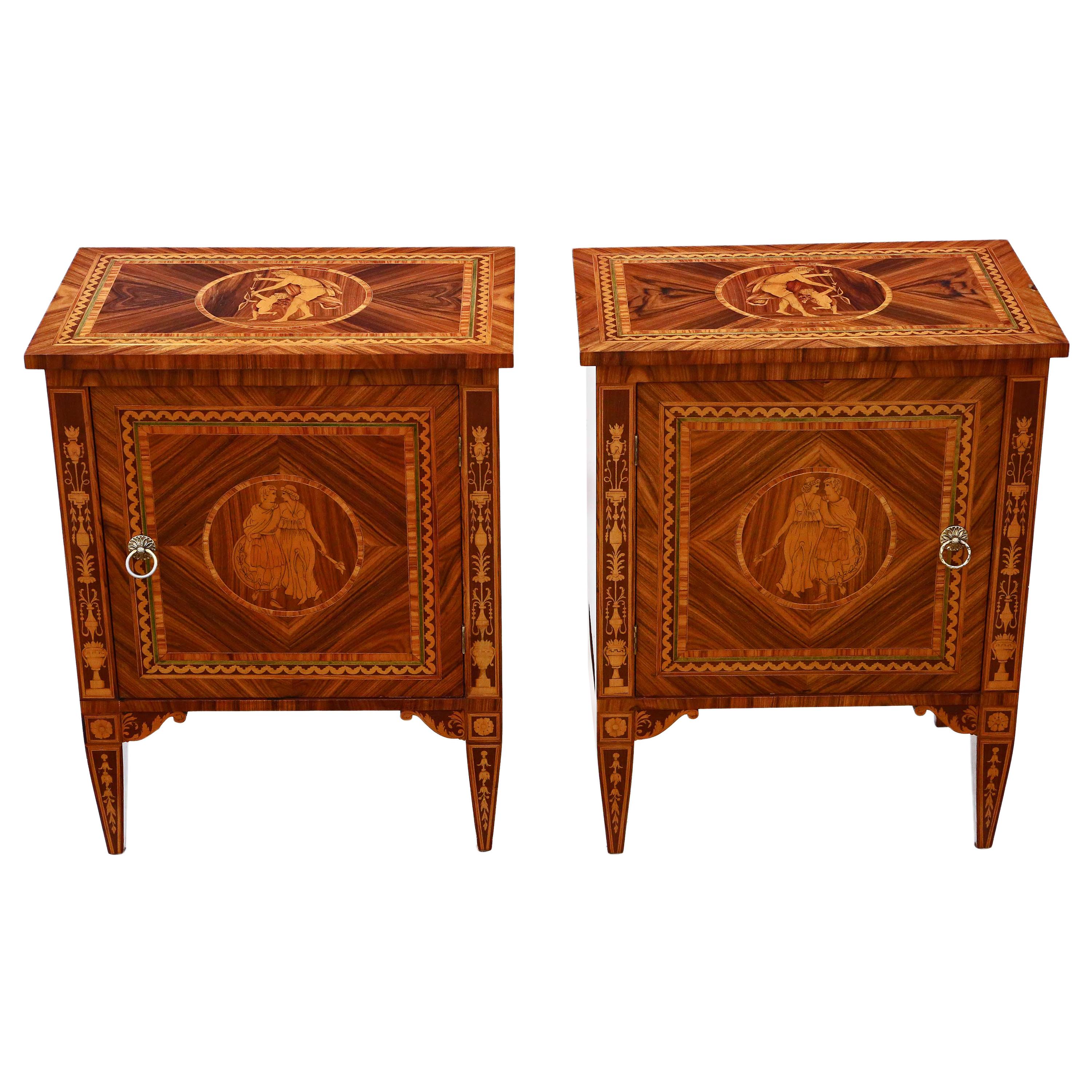 Pair of Marquetry Bedside Tables Cupboards