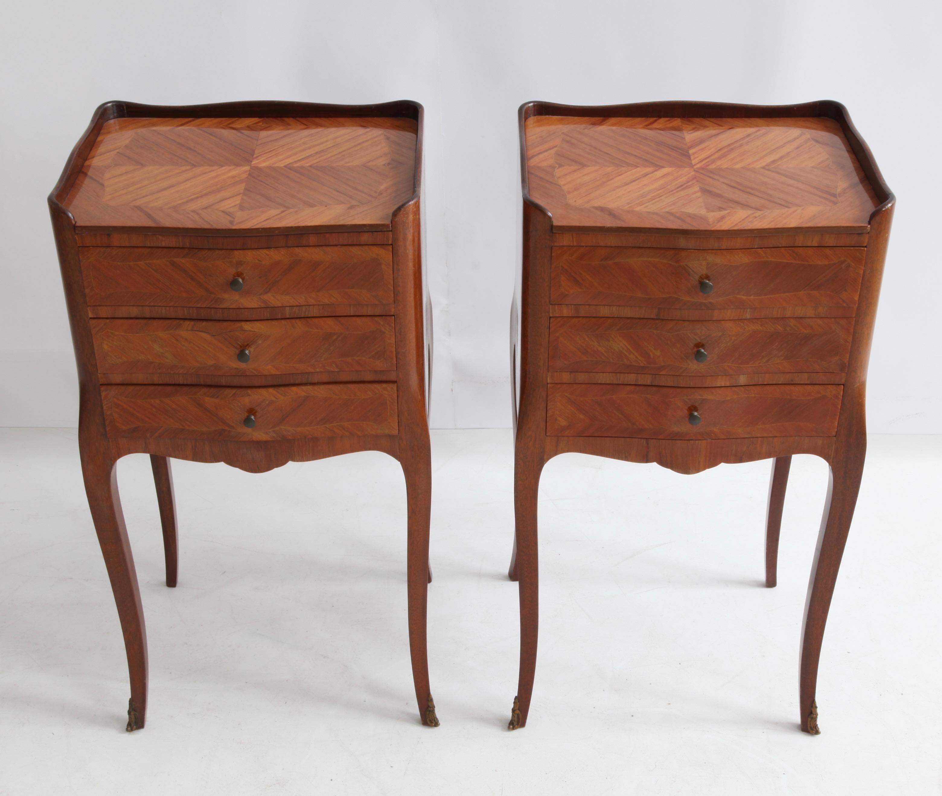 French Pair of Marquetry Bedside Tables Louis XV Style