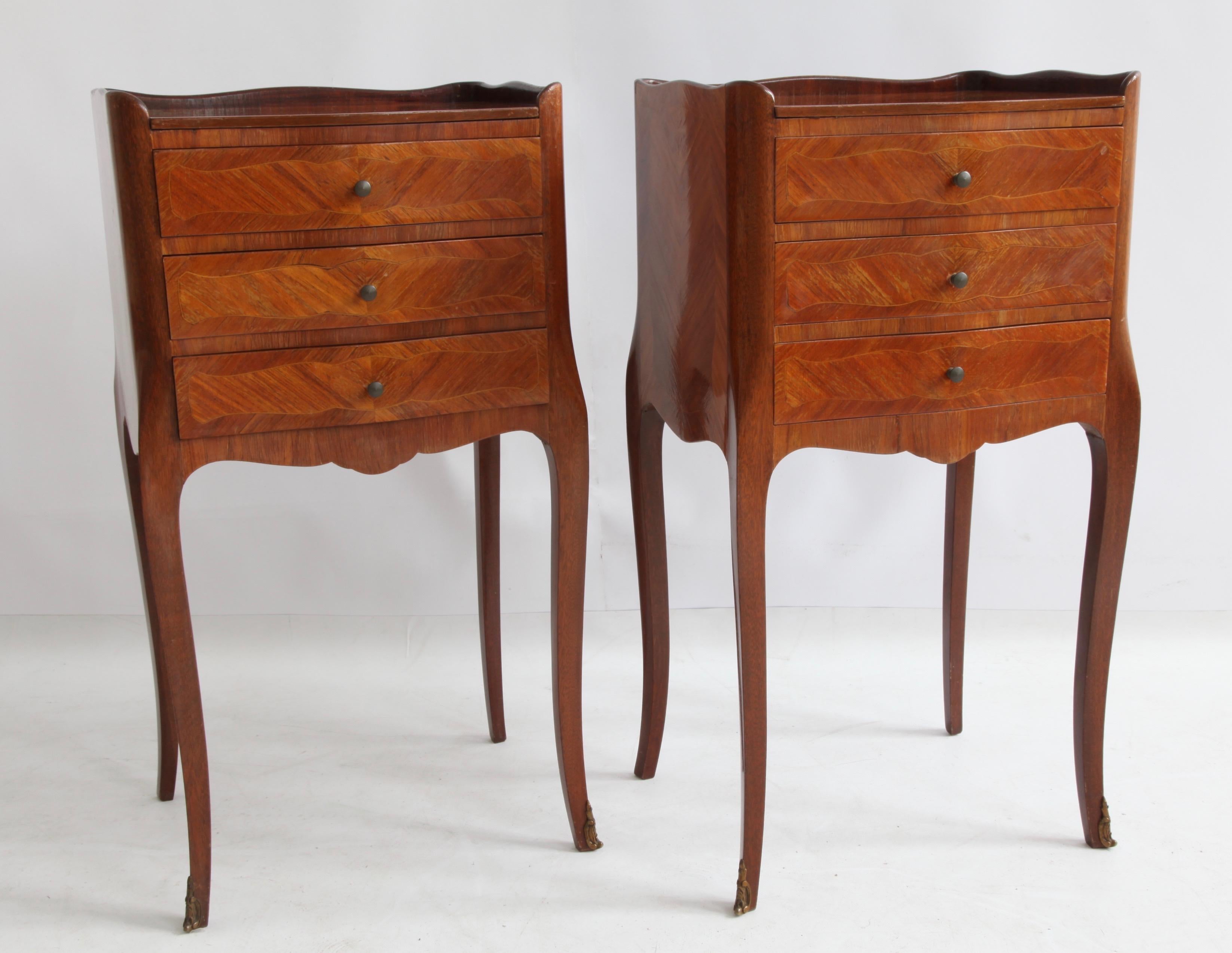 Pair of Marquetry Bedside Tables Louis XV Style 2