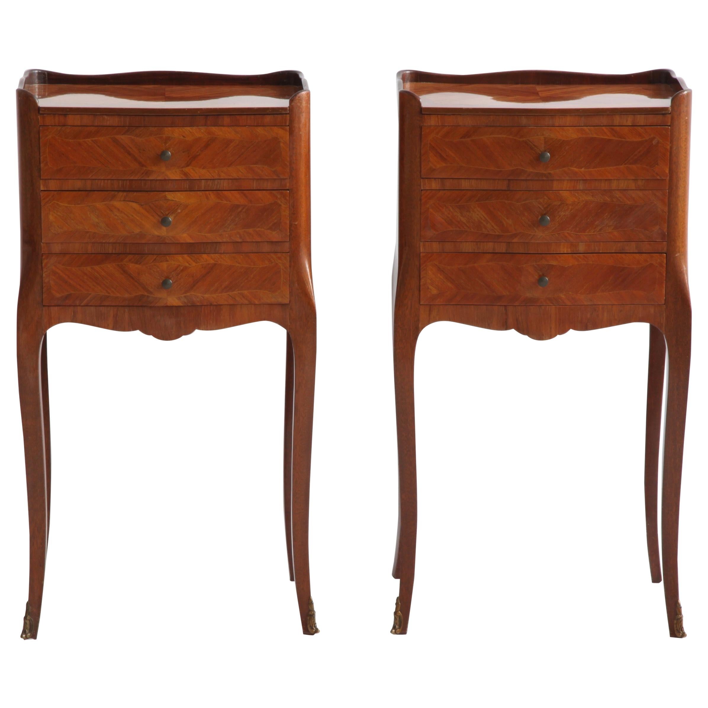 Pair of Marquetry Bedside Tables Louis XV Style