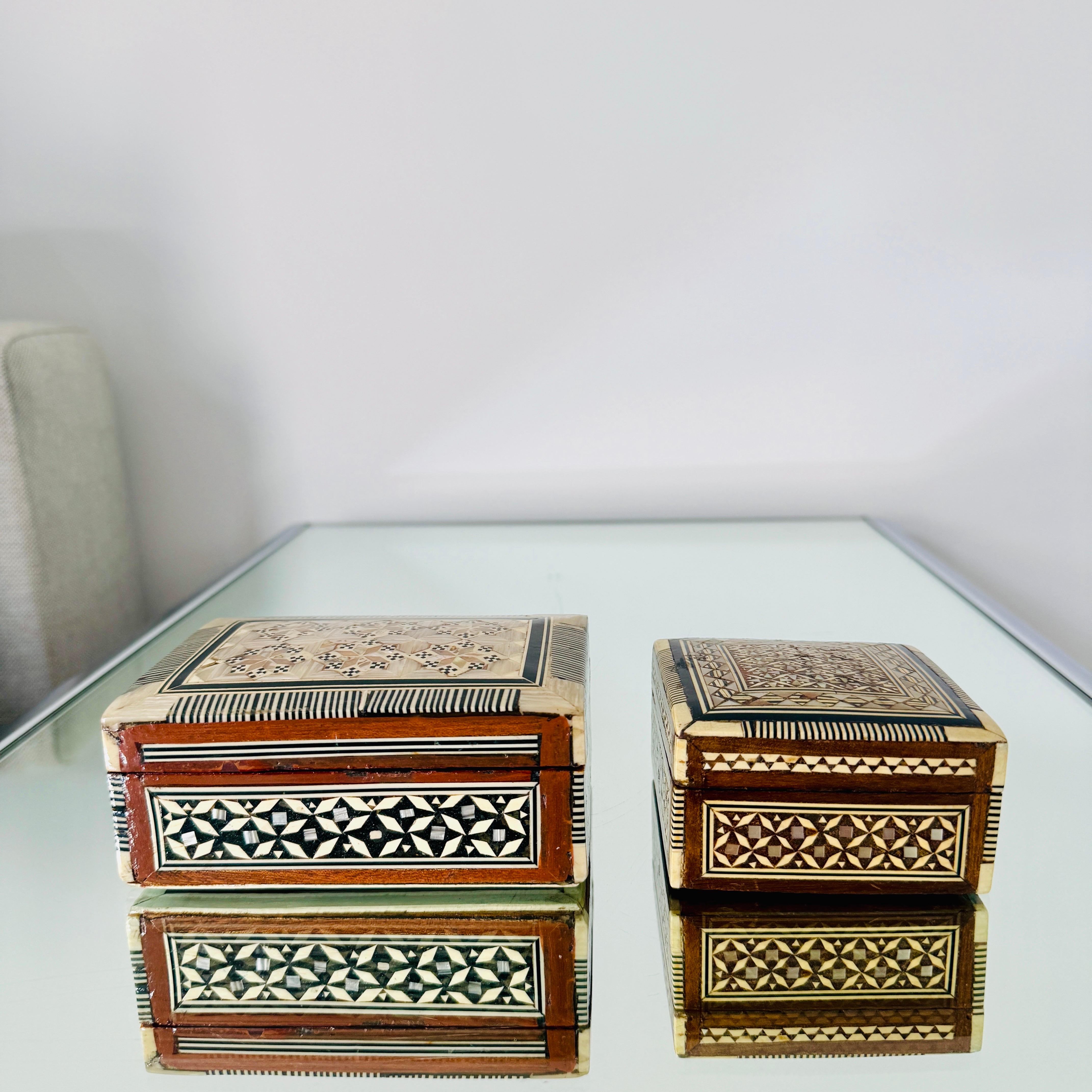 Pair of Marquetry Boxes with Mosaic Mother of Pearl Inlays, Middle East, c. 1960 For Sale 4