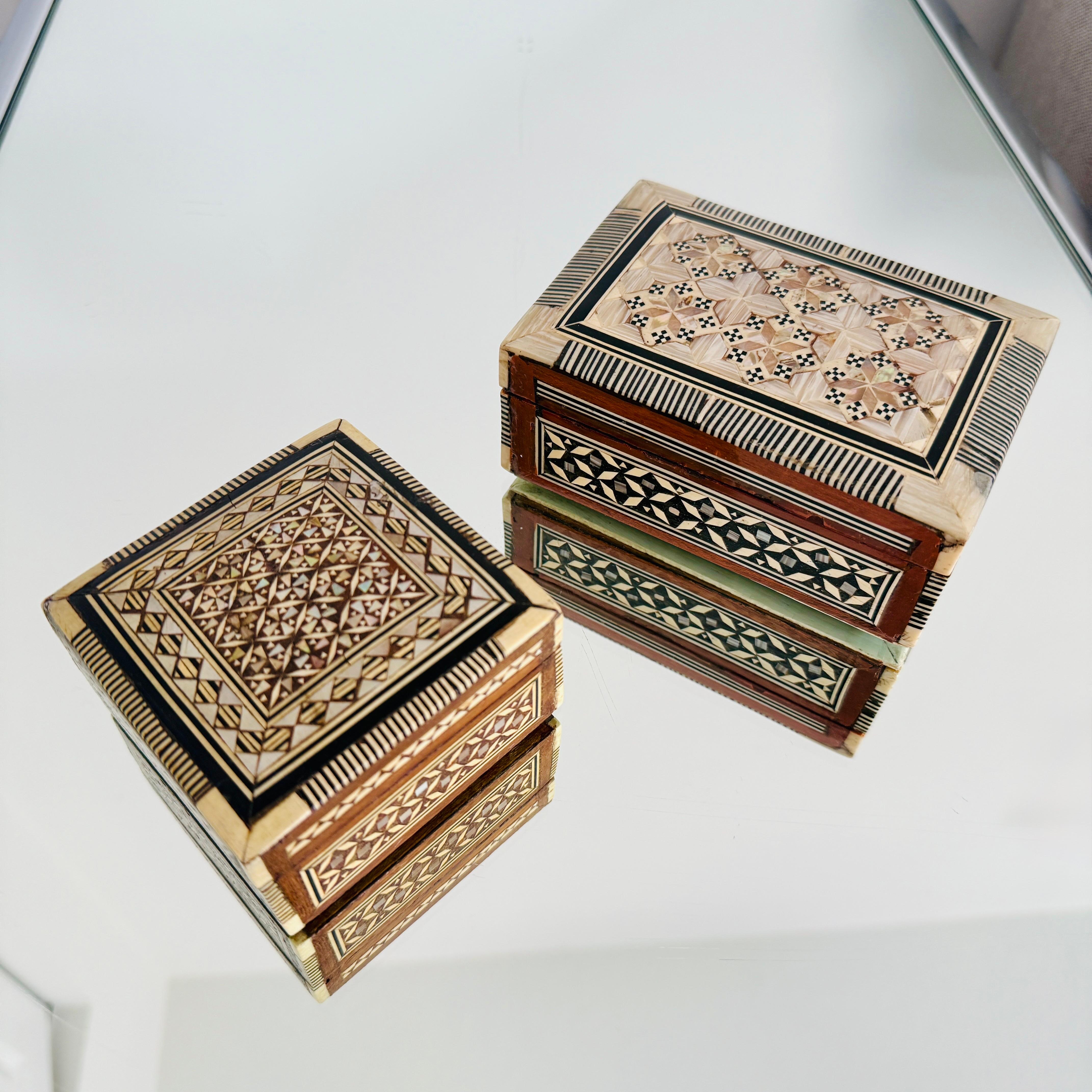 Moorish Pair of Marquetry Boxes with Mosaic Mother of Pearl Inlays, Middle East, c. 1960 For Sale