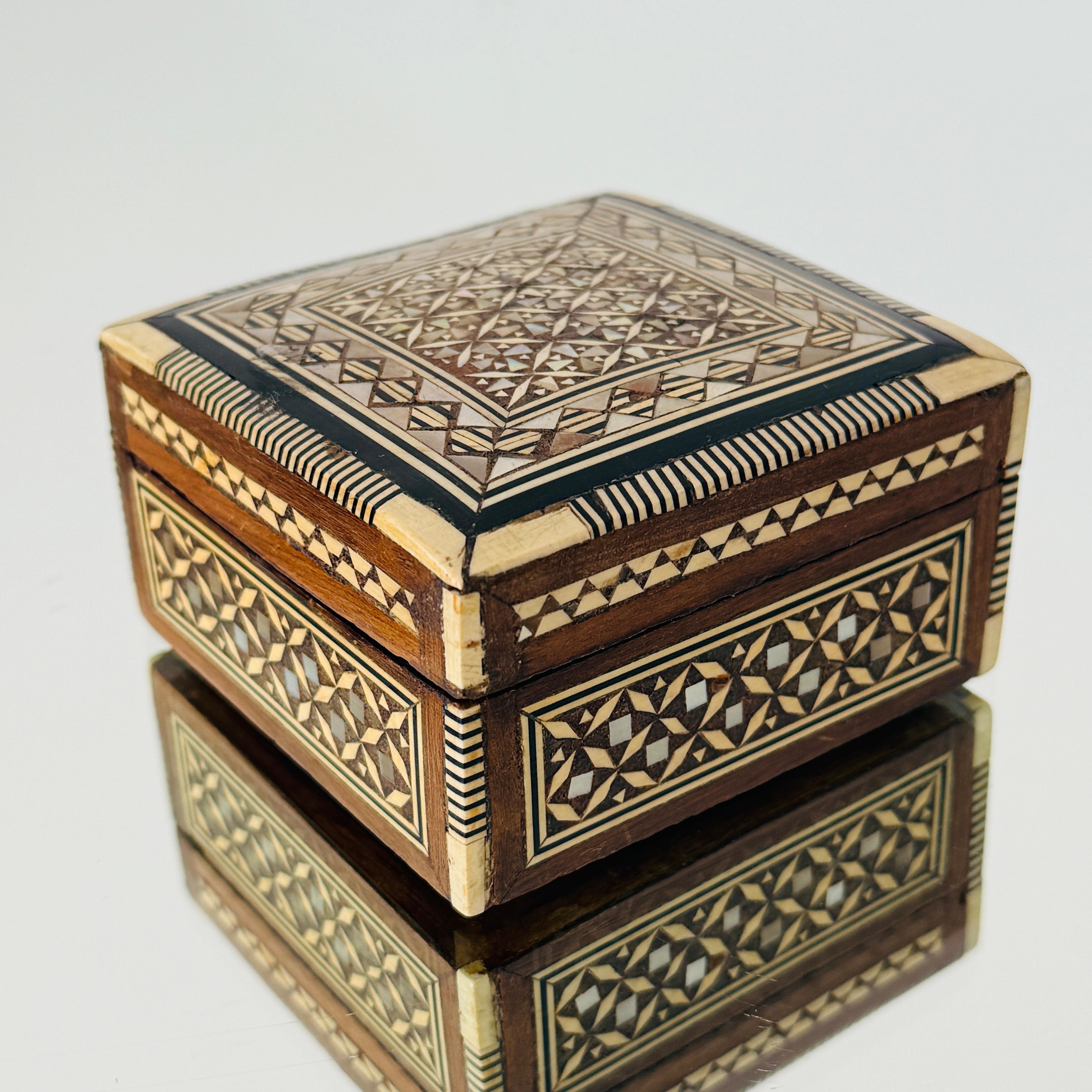 West Asian Pair of Marquetry Boxes with Mosaic Mother of Pearl Inlays, Middle East, c. 1960 For Sale