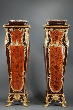 Pair of Marquetry Display Pedestals Attributed to Maison Millet, France, c. 1890
