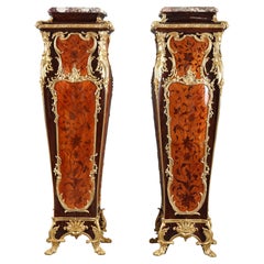 Pair of Marquetry Display Pedestals Attributed to Maison Millet, France, c. 1890