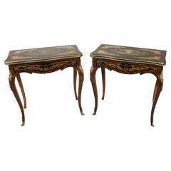Antique Pair of Marquetry Inlaid 19th C. Card Tables