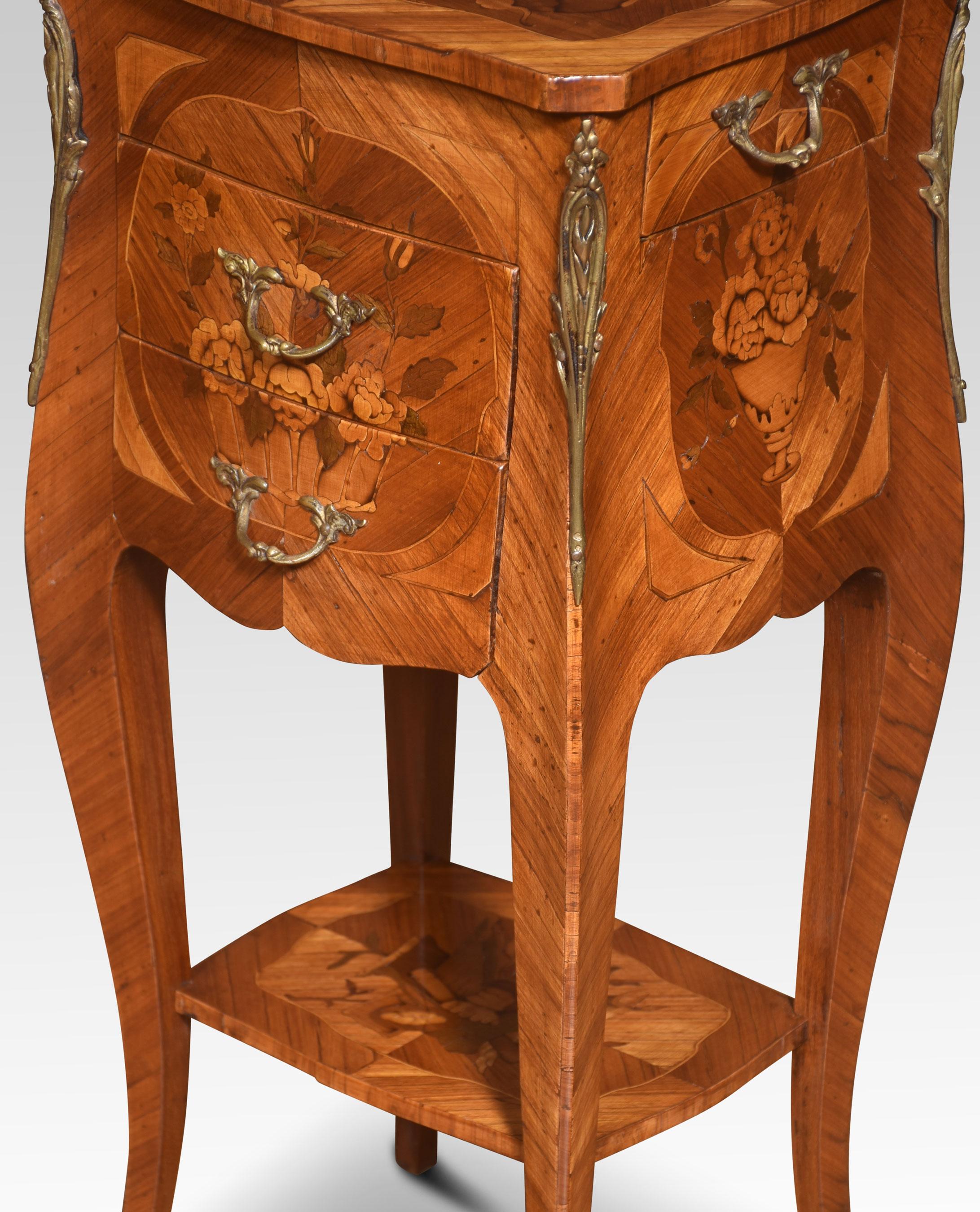 British Pair of marquetry inlaid and gilt metal mounted bedside cabinets