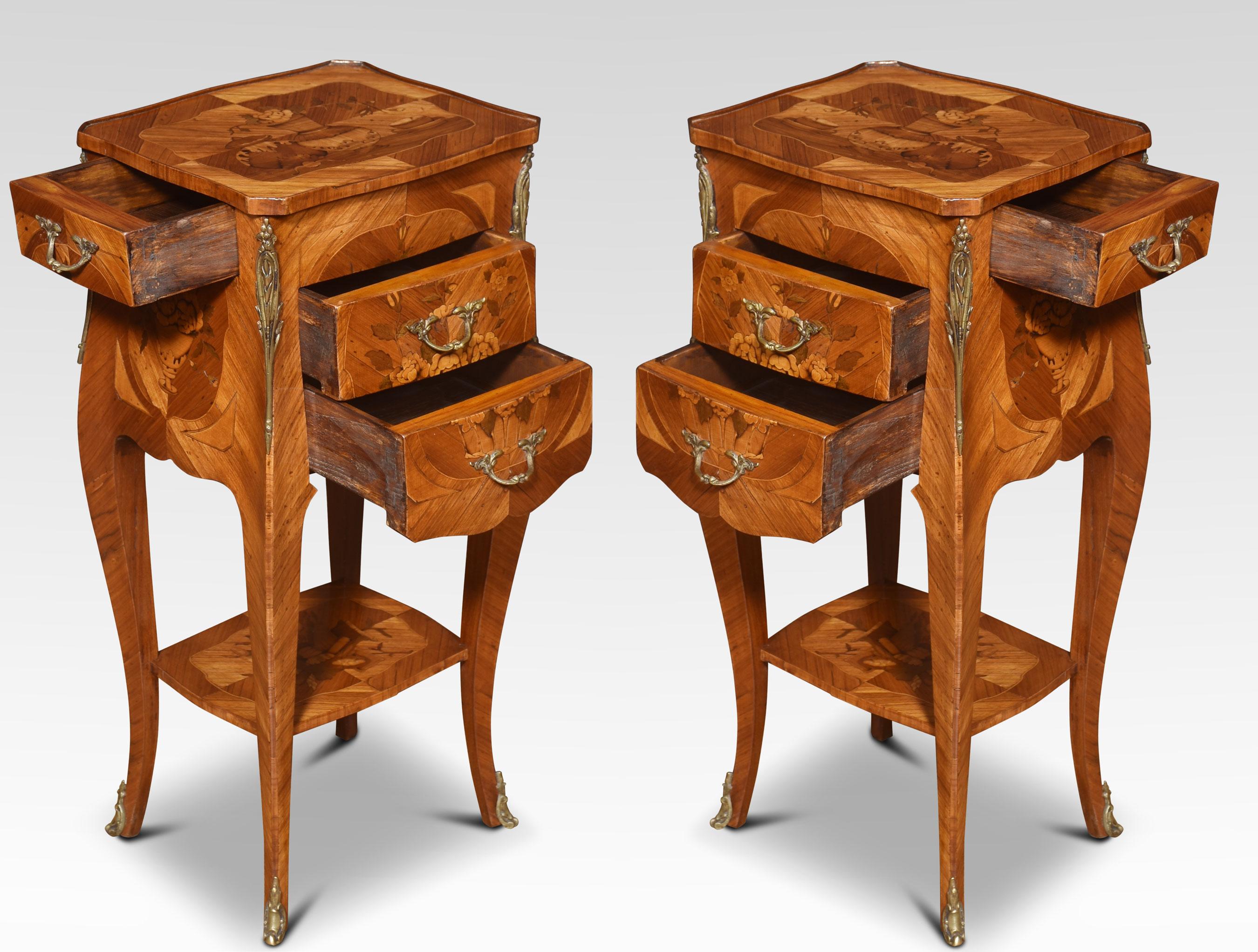 Pair of marquetry inlaid and gilt metal mounted bedside cabinets In Good Condition In Cheshire, GB