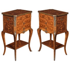 Pair of Marquetry Inlaid and Gilt Metal Mounted Bedside Chests
