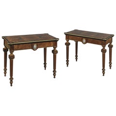 Pair of Marquetry Inlaid Card Tables with Sèvres Style Plaques, circa 1870