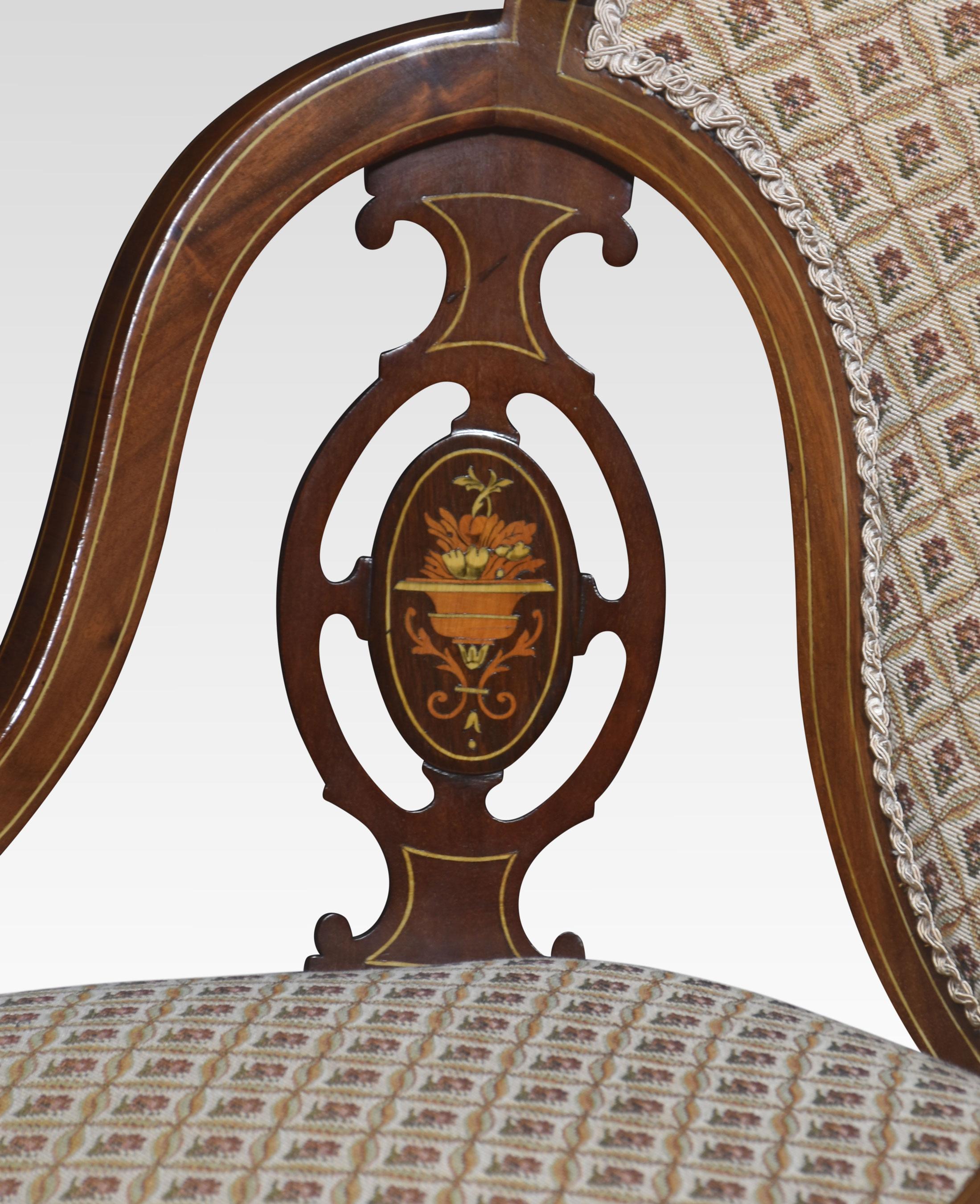 British Pair of Marquetry Inlaid mahogany armchairs For Sale