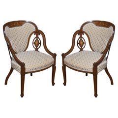 Pair of Marquetry Inlaid mahogany armchairs