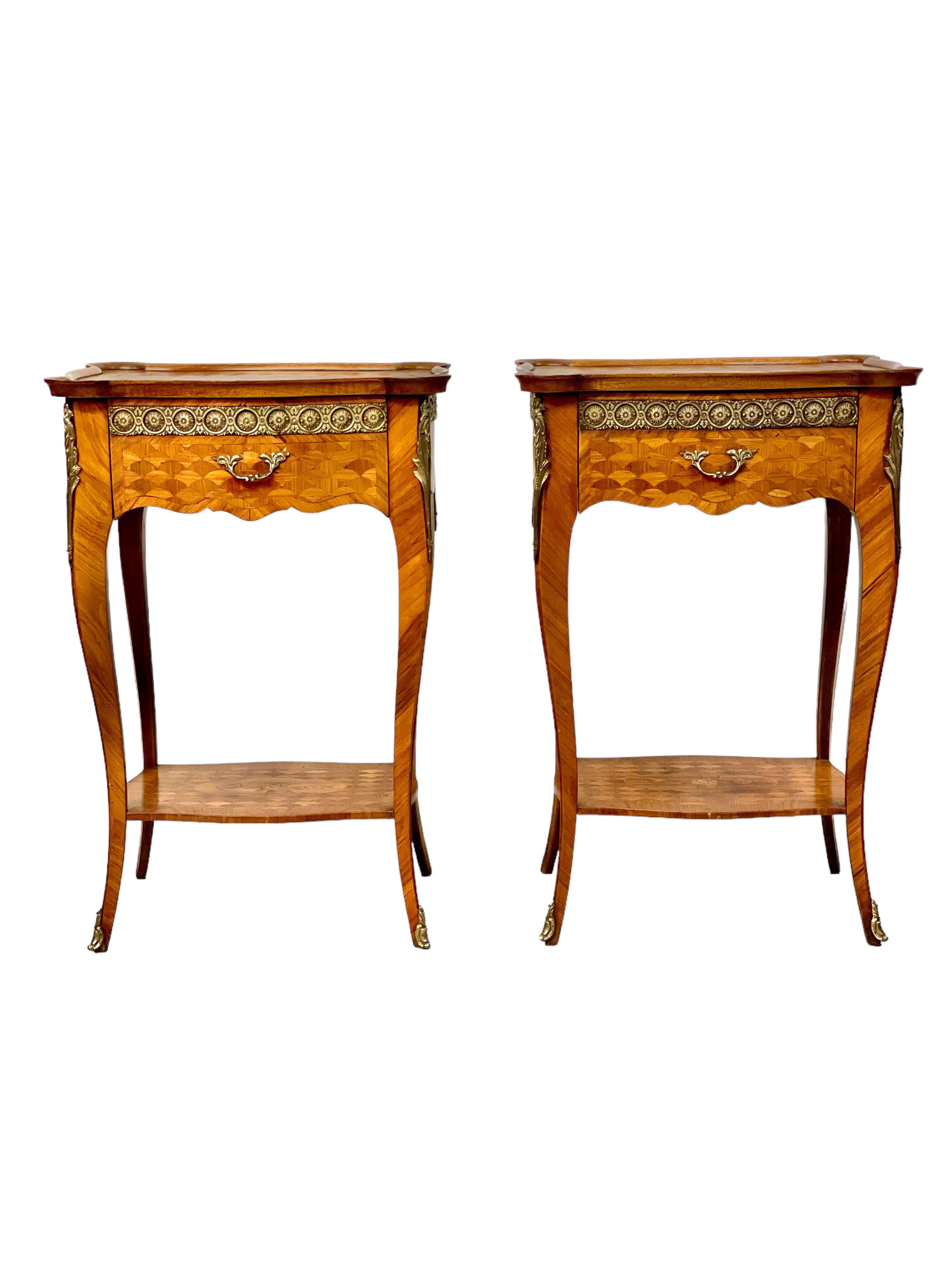 Pair of Antique Marquetry Inlaid Side Tables For Sale 3
