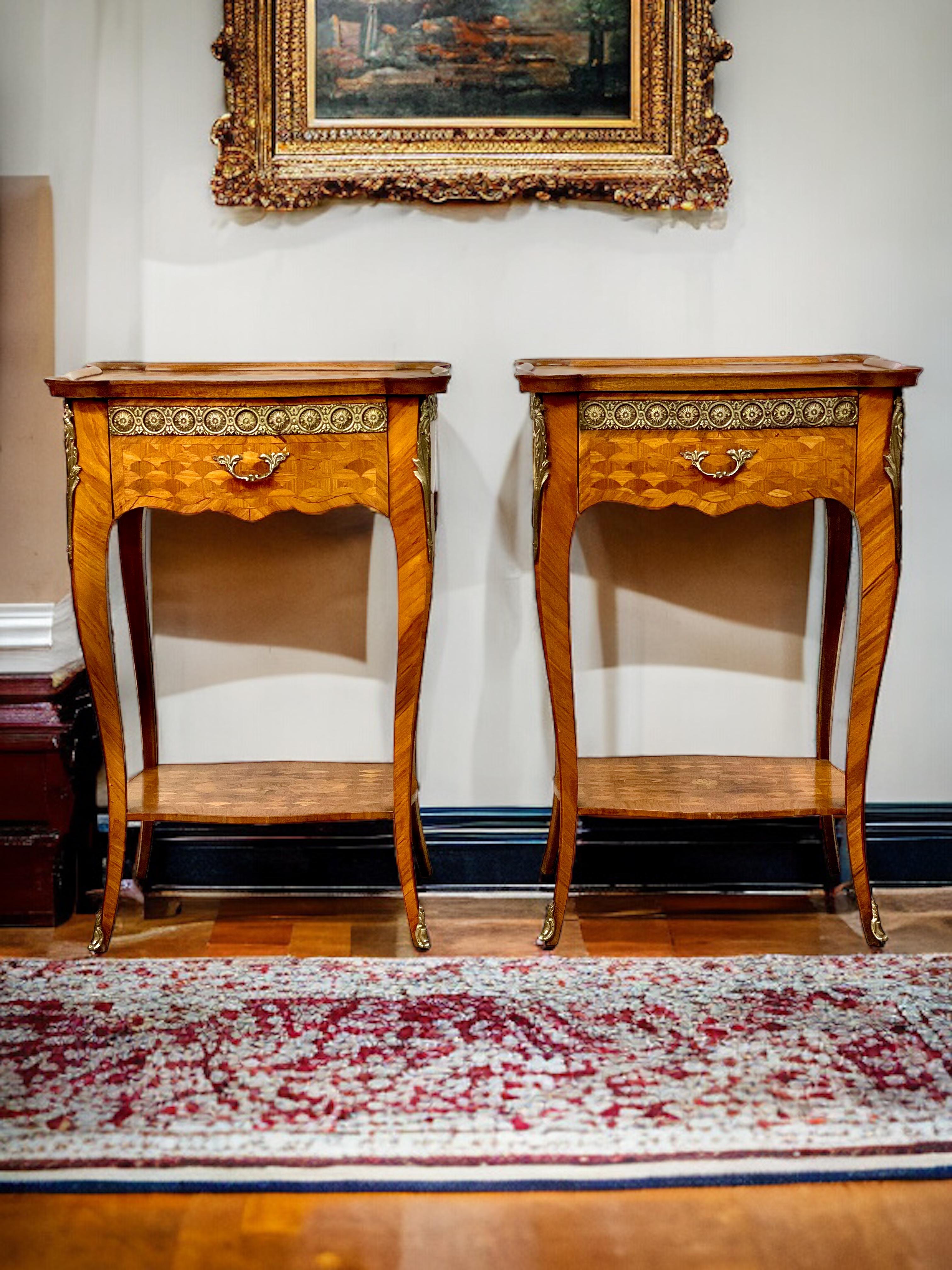 Pair of Antique Marquetry Inlaid Side Tables For Sale 4