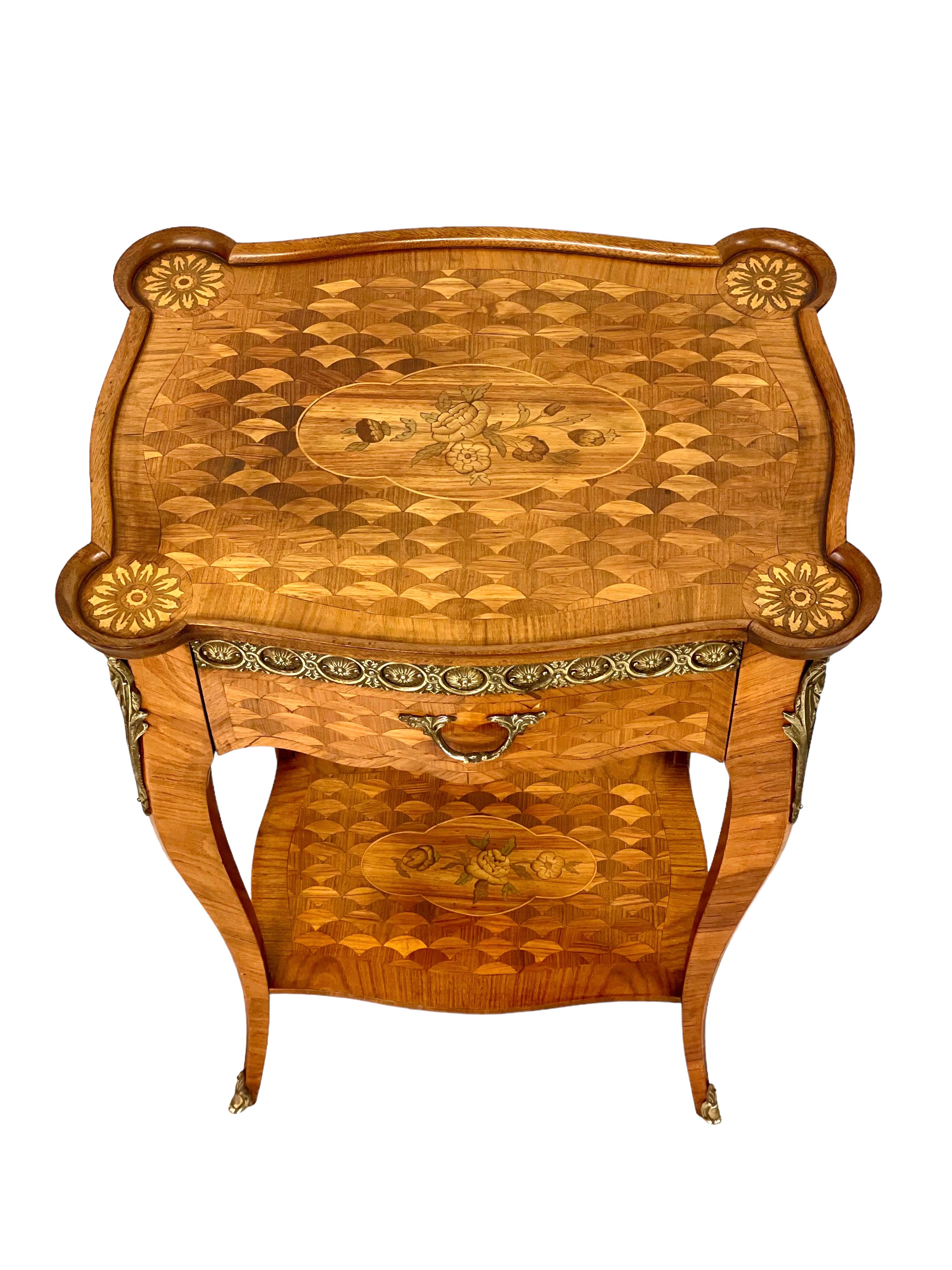 Louis XV Pair of Antique Marquetry Inlaid Side Tables For Sale